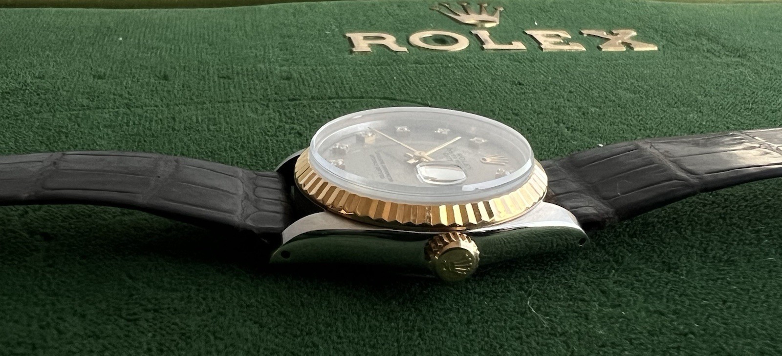 ROLEX DATEJUST 31mm FACTORY GREY JUBILEE DIAMOND DIAL 2-TONE FLUTED ref: 68273