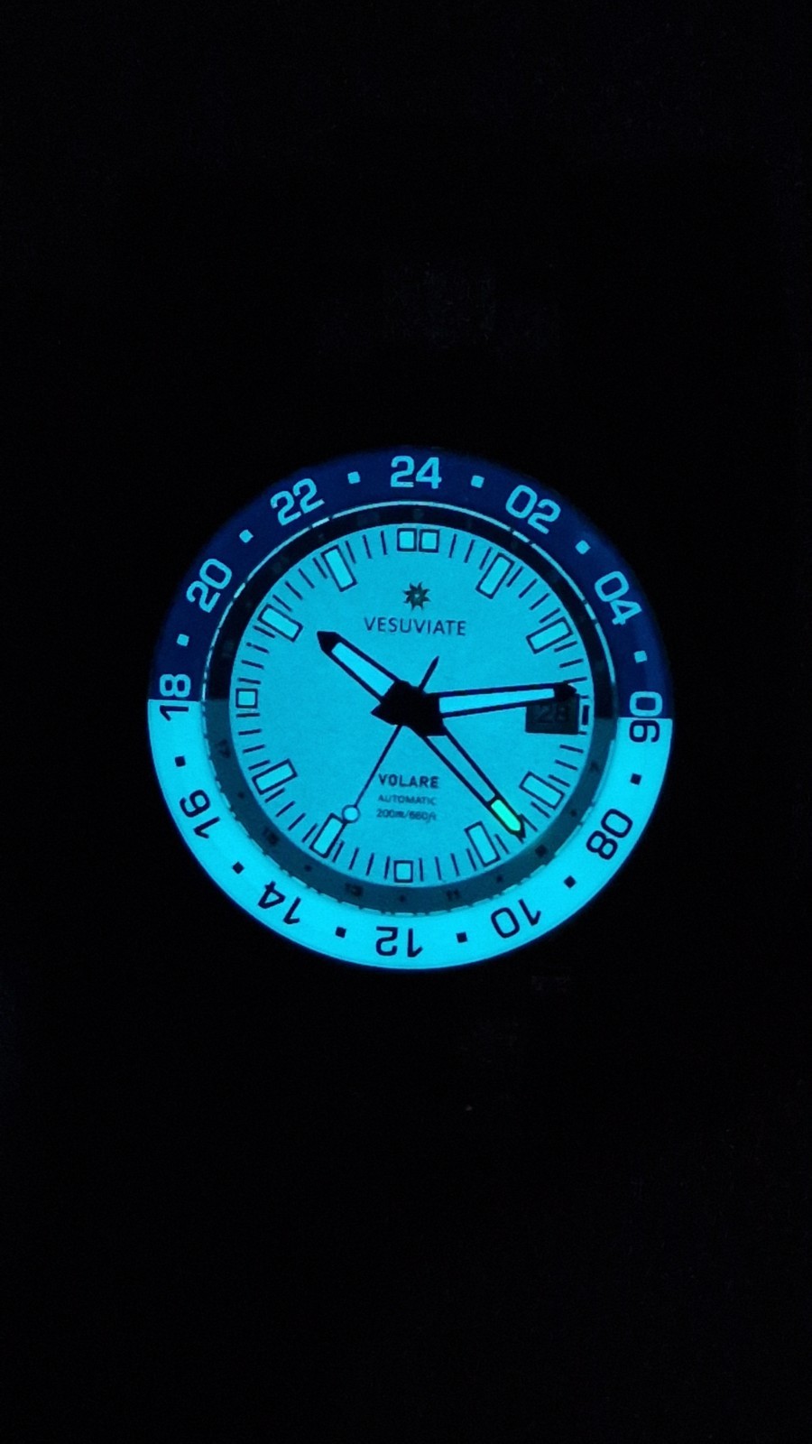Vesuviate Volare GMT White Full Lume 41mm Sapphire Bezel & Caseback
