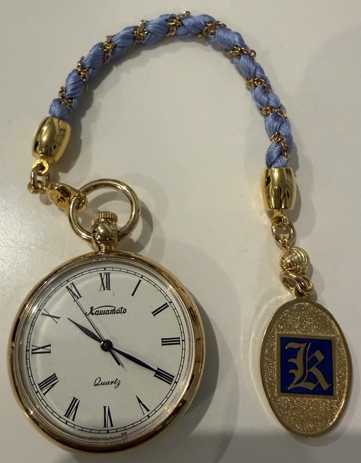 Kawamoto Quartz Pocket Watch Working Japanese Floral Cloisonne Gold Tone Japan