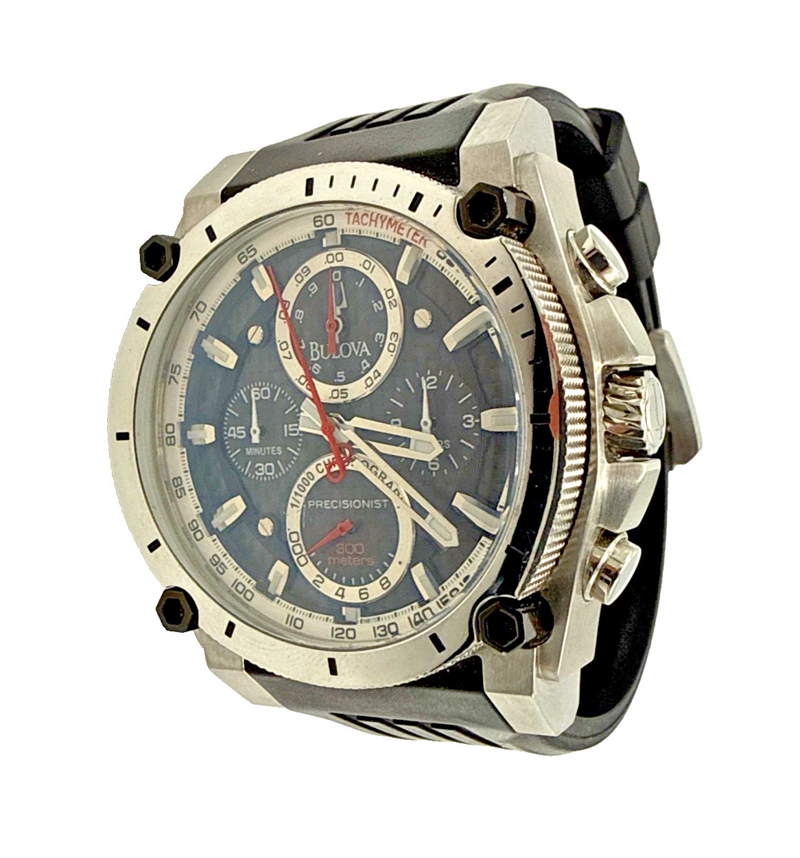 BULOVA PRECISIONIST CHRONOGRAPH 98B172 QUARTZ MENS WATCH Black Carbon Fiber Dial