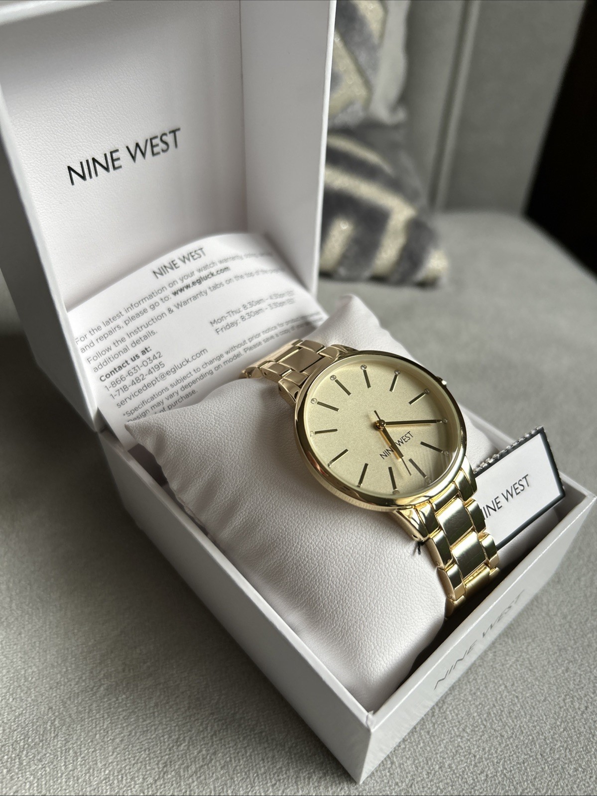 Nine West Bebrooke Gold Tone Watch Quartz Mvmt Crystal Accent Women New In Box
