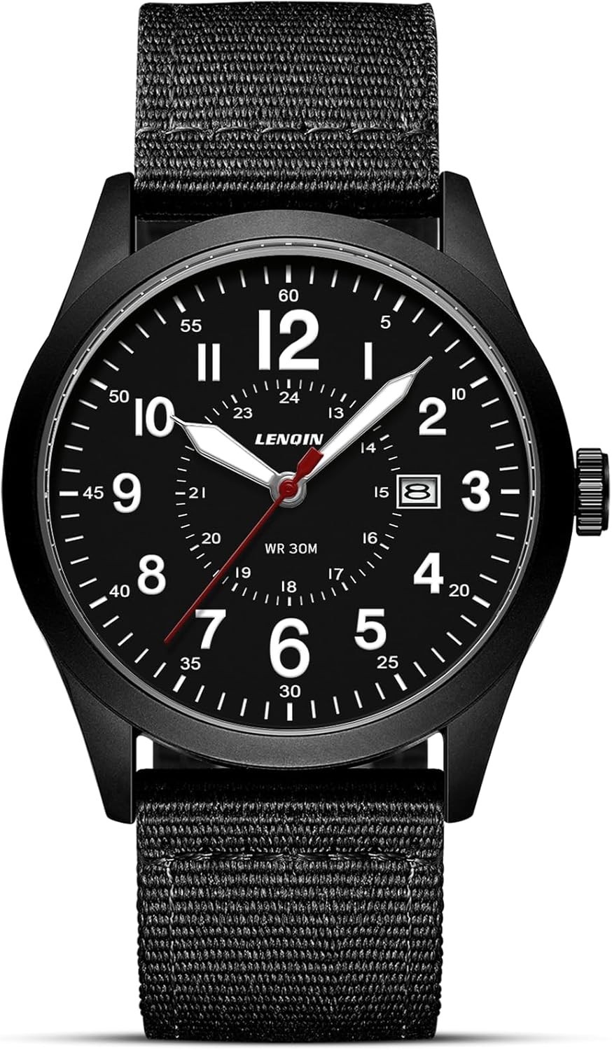 LN LENQIN Men’s Military Sport Watch Analog Quartz Waterproof Luminous Nylon Str