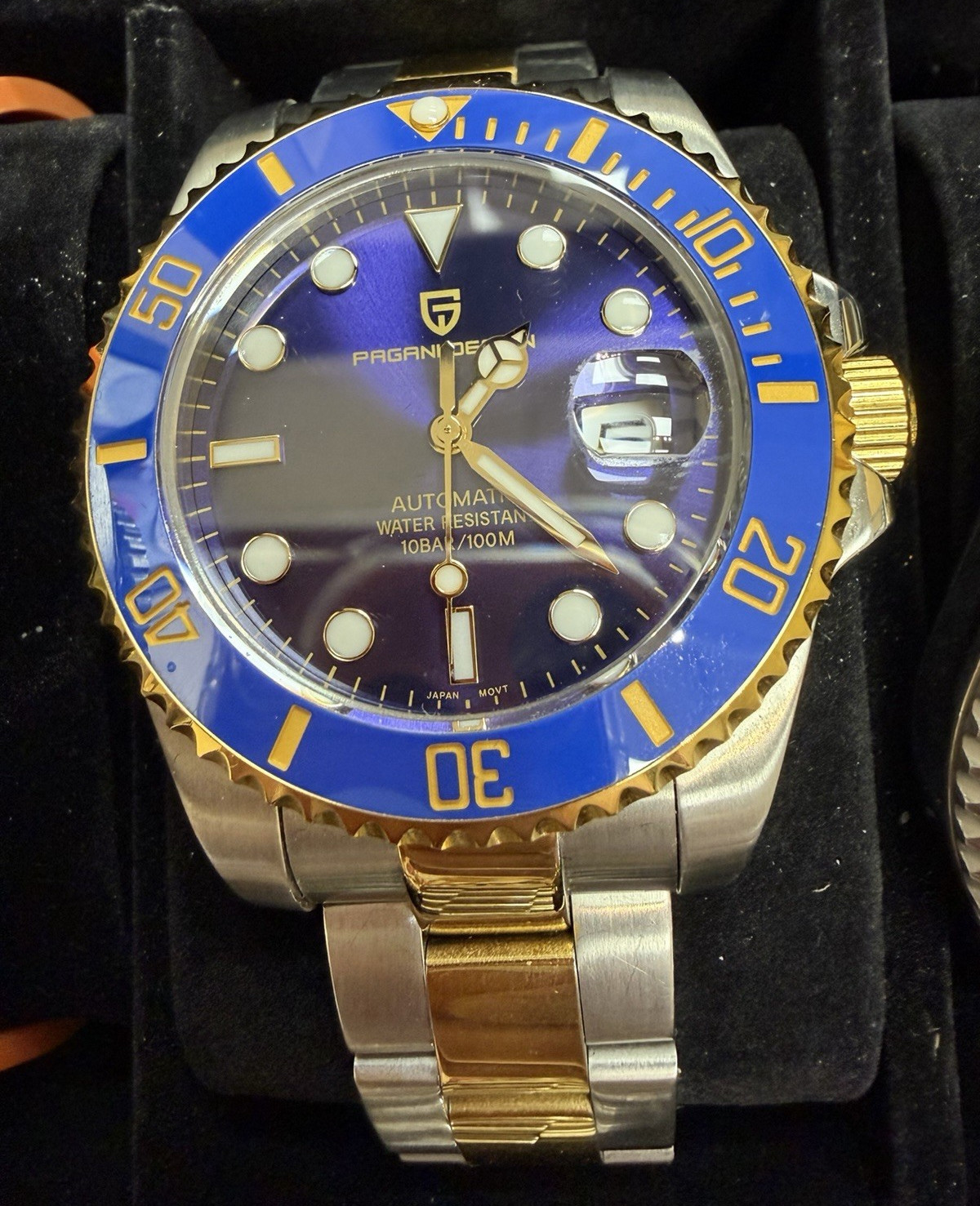 Pagani Design Automatic Diver Watch Blue Dial Date Two-Tone Bracelet 40mm