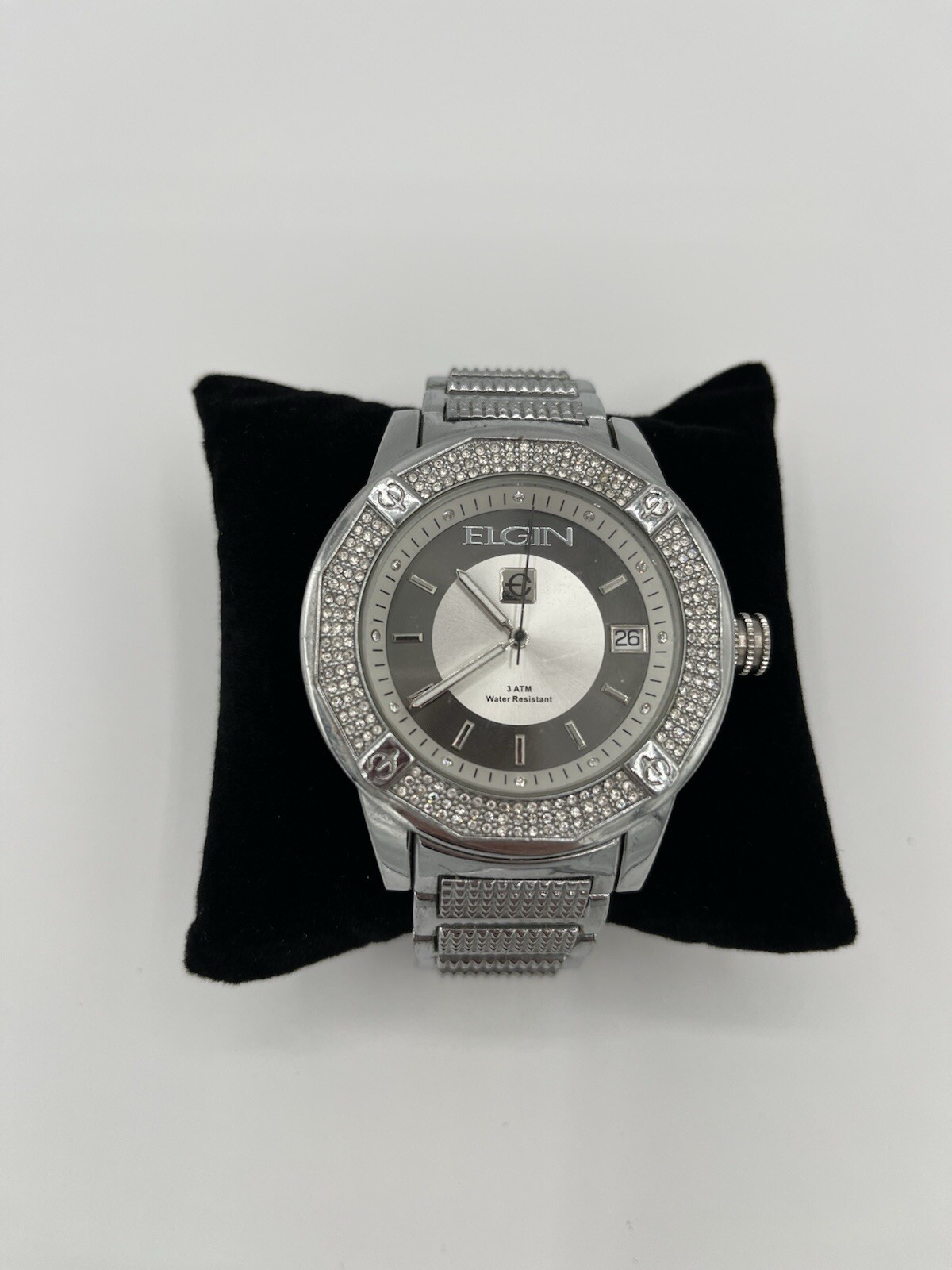 Elgin mens luxury Silver tone Watch With Crystals FG160032
