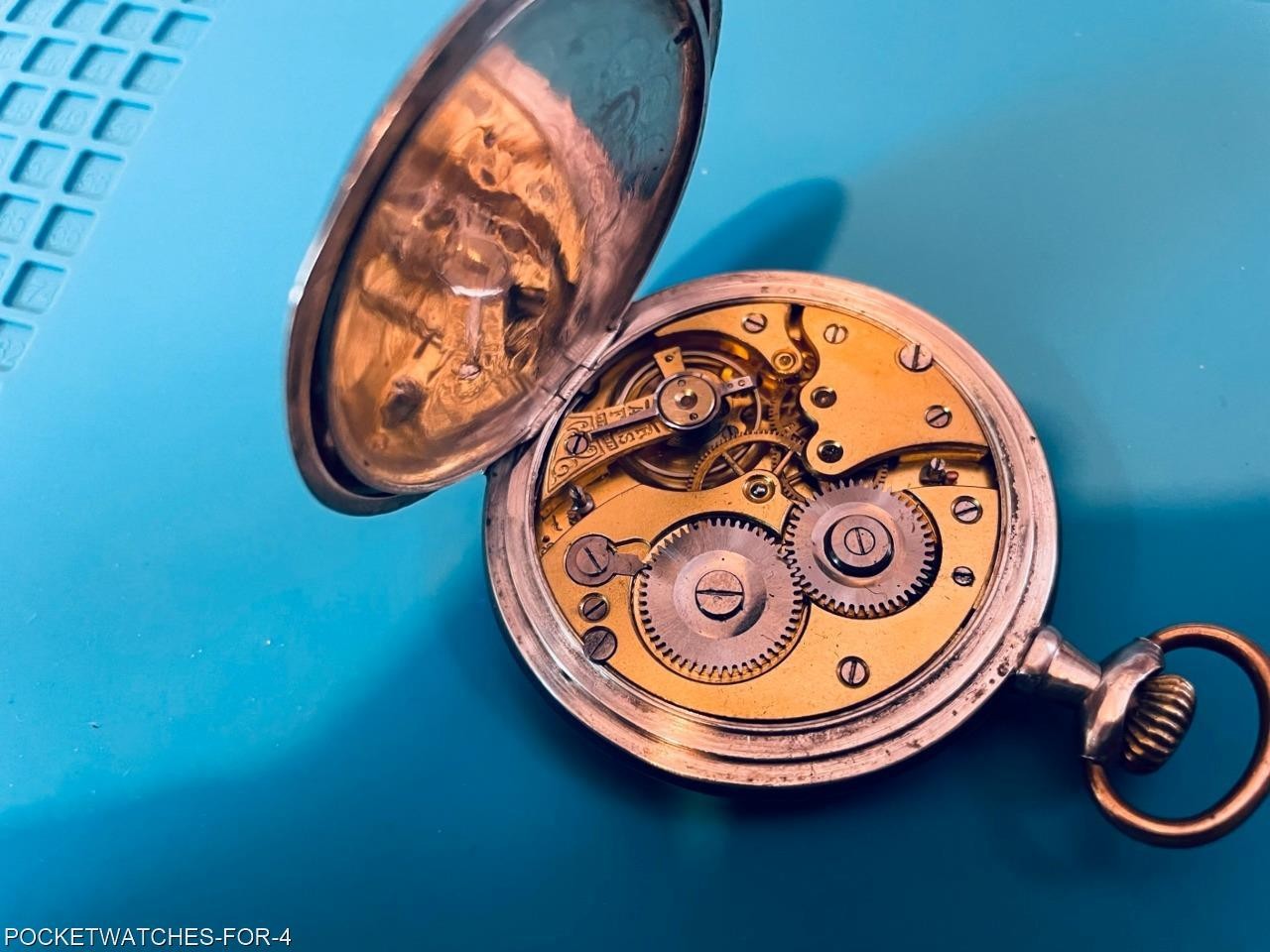 1910 POCKET WATCH 15 JEWELS SILVER NIELLO HUNTER CASE ART NOUVEAU SERVICED