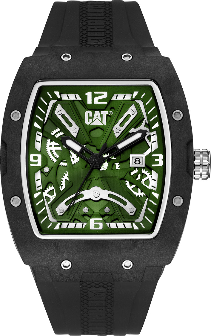 CAT “Barrel Carbon” Men Watch, 50 mm case, Black Silicone Strap (14.161.21.332)