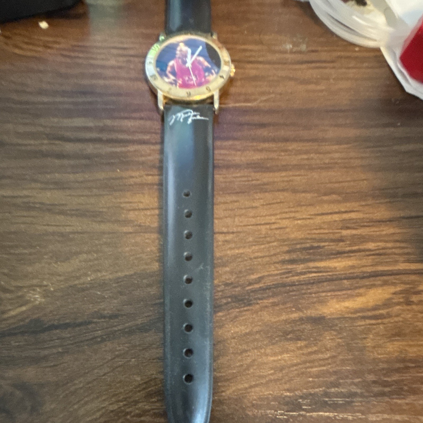 Michael Jordan Round Watch Multicolor Leather Strap Gold Case