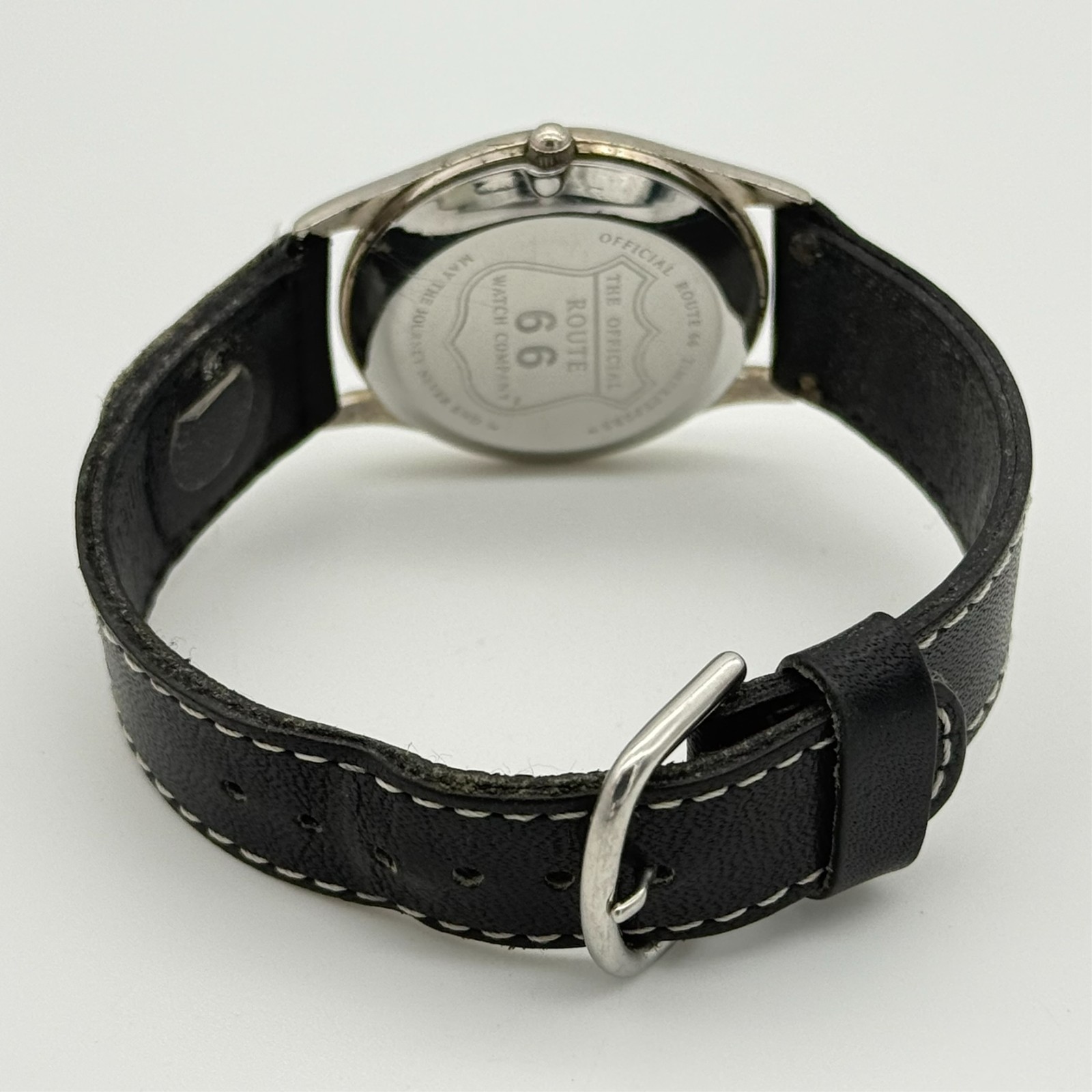 Vintage 1994 Unisex US ROUTE 66 True Americana Silver Tone 33.5mm Watch, Leather