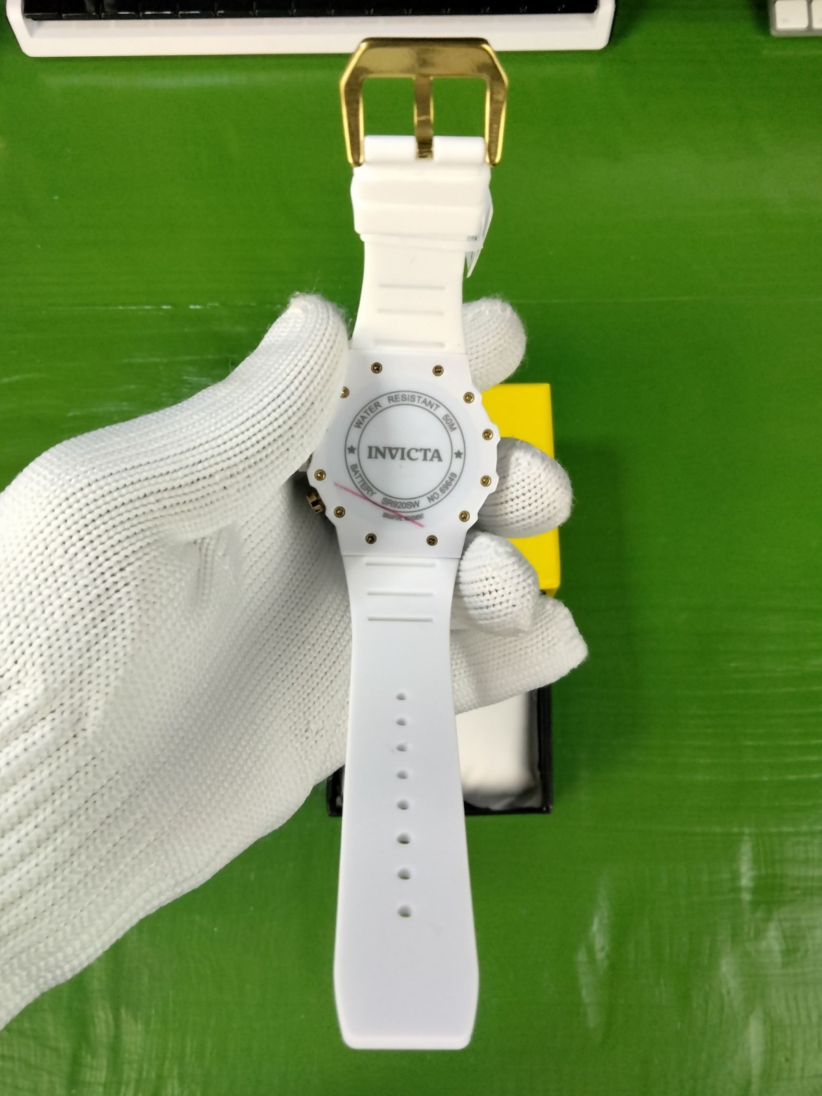 Invicta Racing 69649 Men White Skeleton Gold Dial Silicone Quartz Watch 43.5 mm
