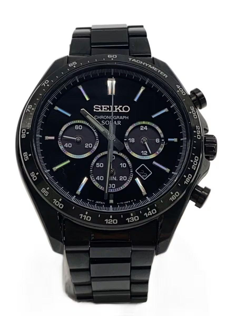 SEIKO Solar Watch Analog Stainless BLK BLK V175 0FA0