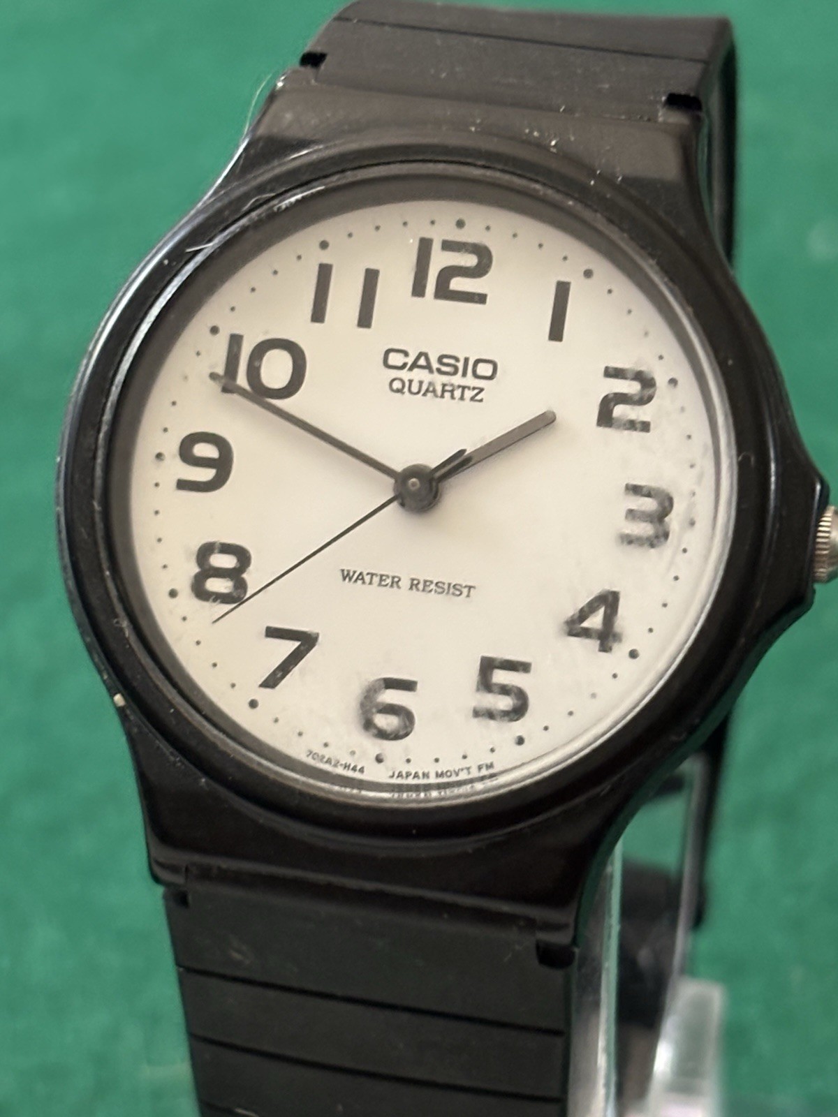 Casio MQ-24 Quartz Watch Water Resistant Black Resin Strap White Dial Analog