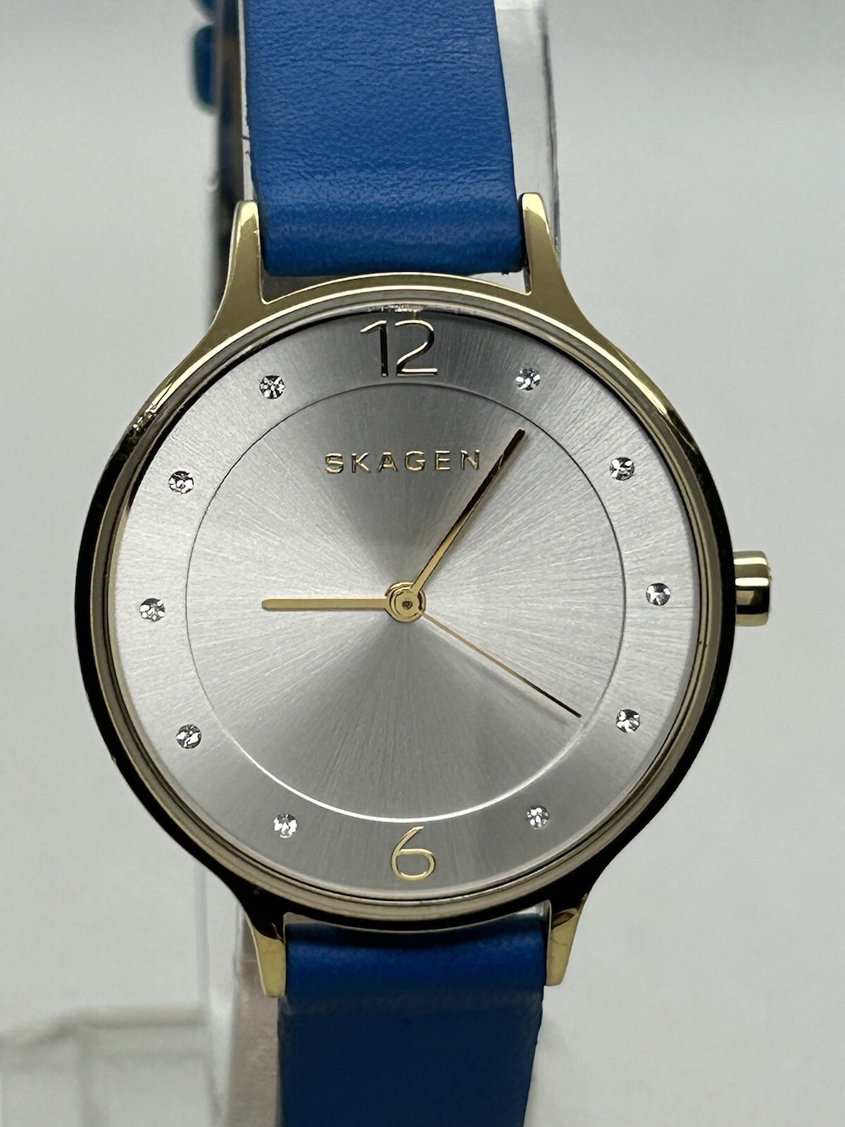 Skagen Anita SKW2340 Women’s Blue Leather Band Mineral Crystal Analog Watch 30mm