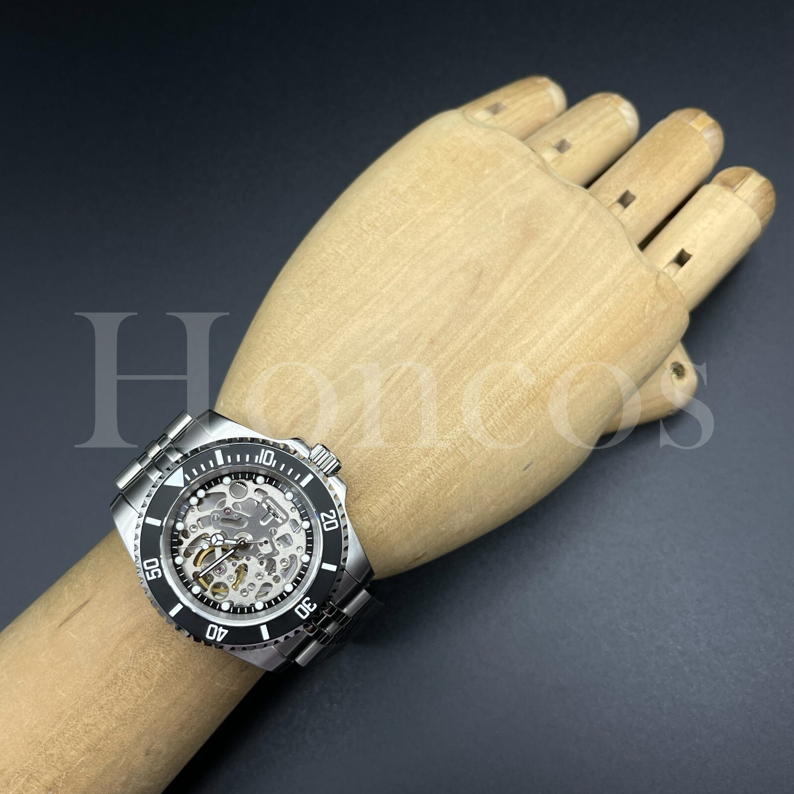 Custom Made Skeleton Watch Carbon Black Number Style NH70 Auto Movement BLK/WHT