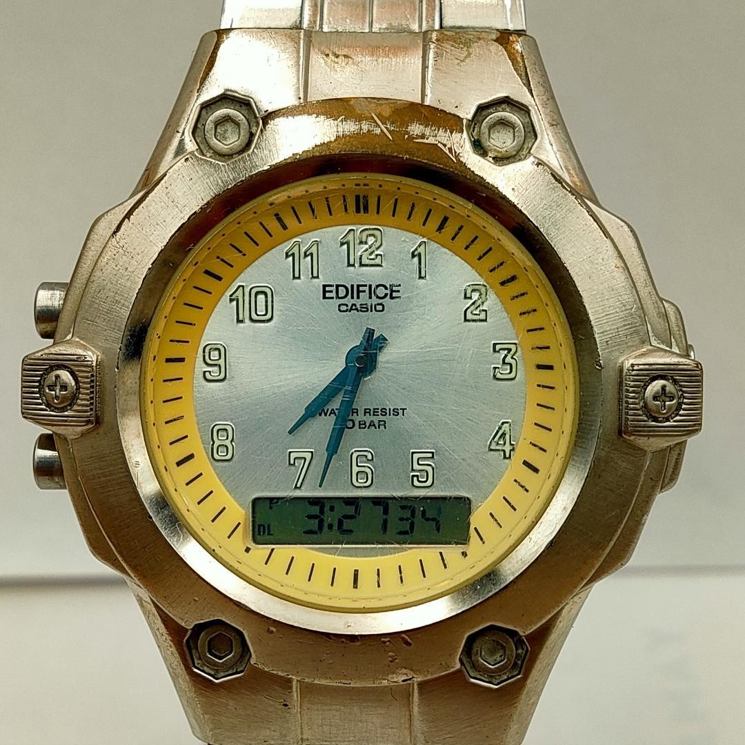USED Casio EDIFICE AMW-100 Ana-Digi Dual Time Alarm Chronograph Watch