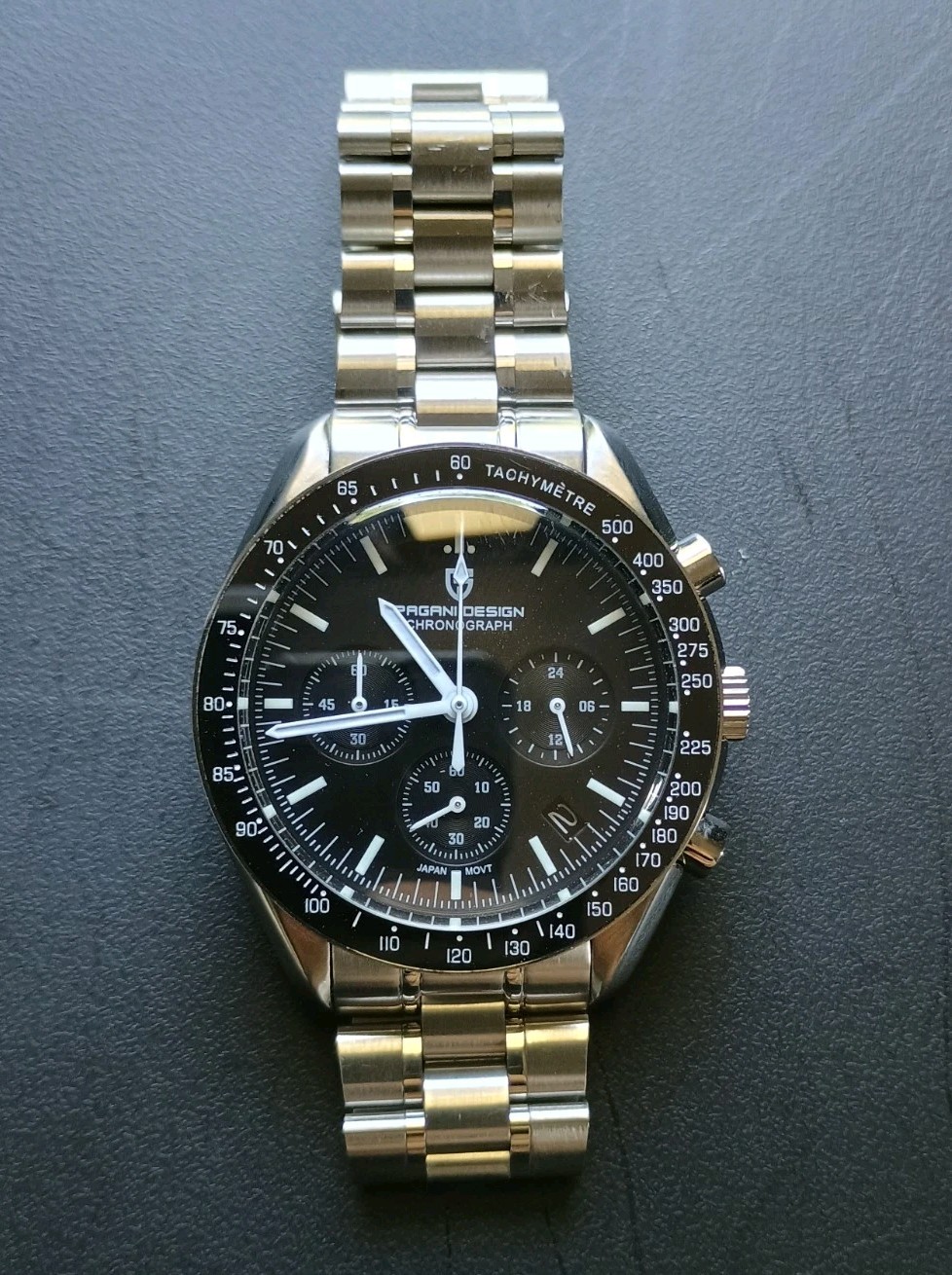 Pagani Design PD-1701 V3 Black Dial 40mm Quartz Chronograph 100m Steel Watch