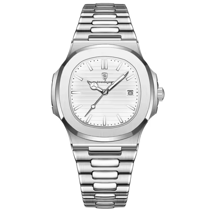 POEDAGAR Luxury Business Men’s Quartz Watch 3Bar Square Luminous Date Stainless