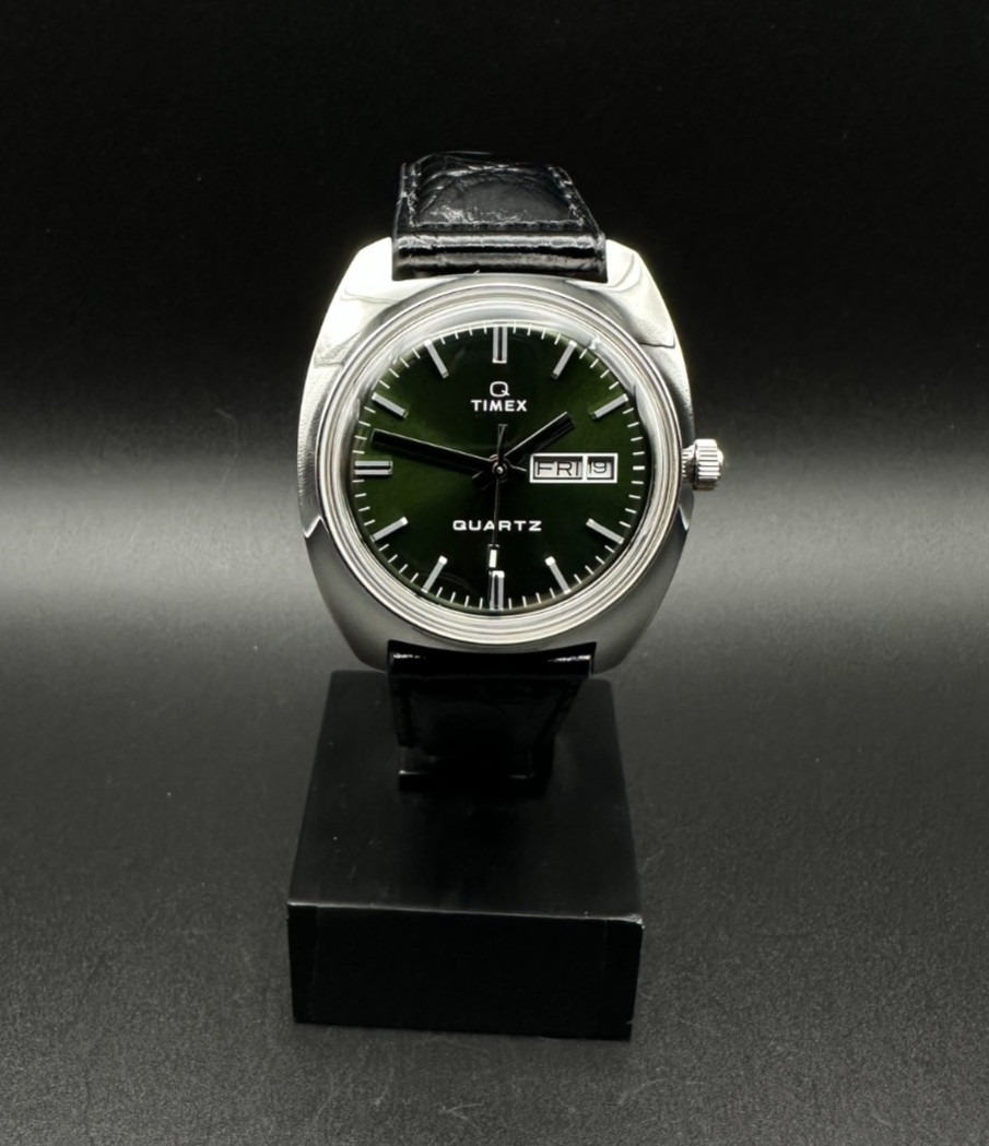 Timex Q 1978 Day/Date Quartz Reissue 37.5mm Green Dial Men’s Watch TW2W44700