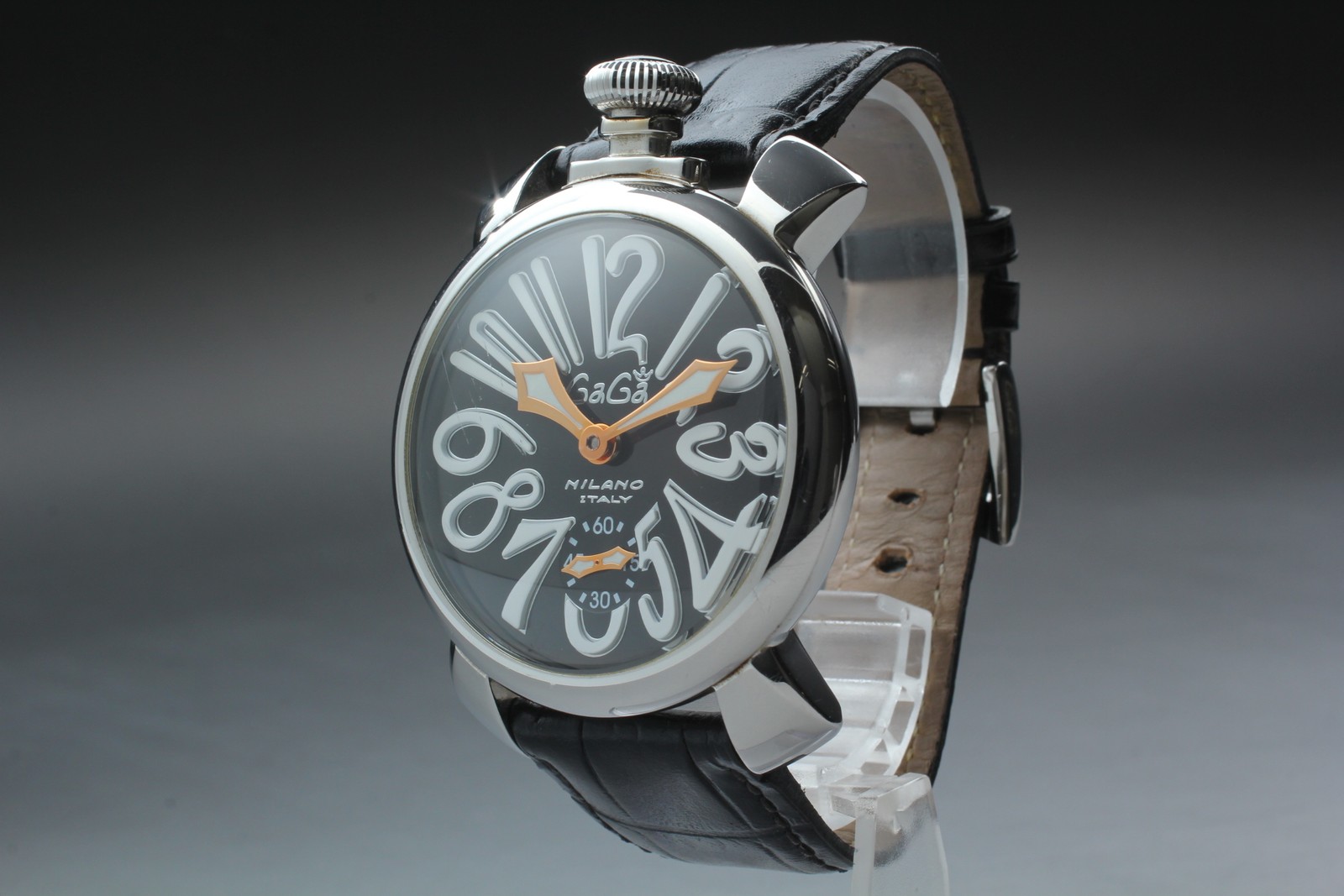 [Exc+5] GaGa Milano Manuale 48 Hand Winding Black Dial Men’s Watch From JAPAN