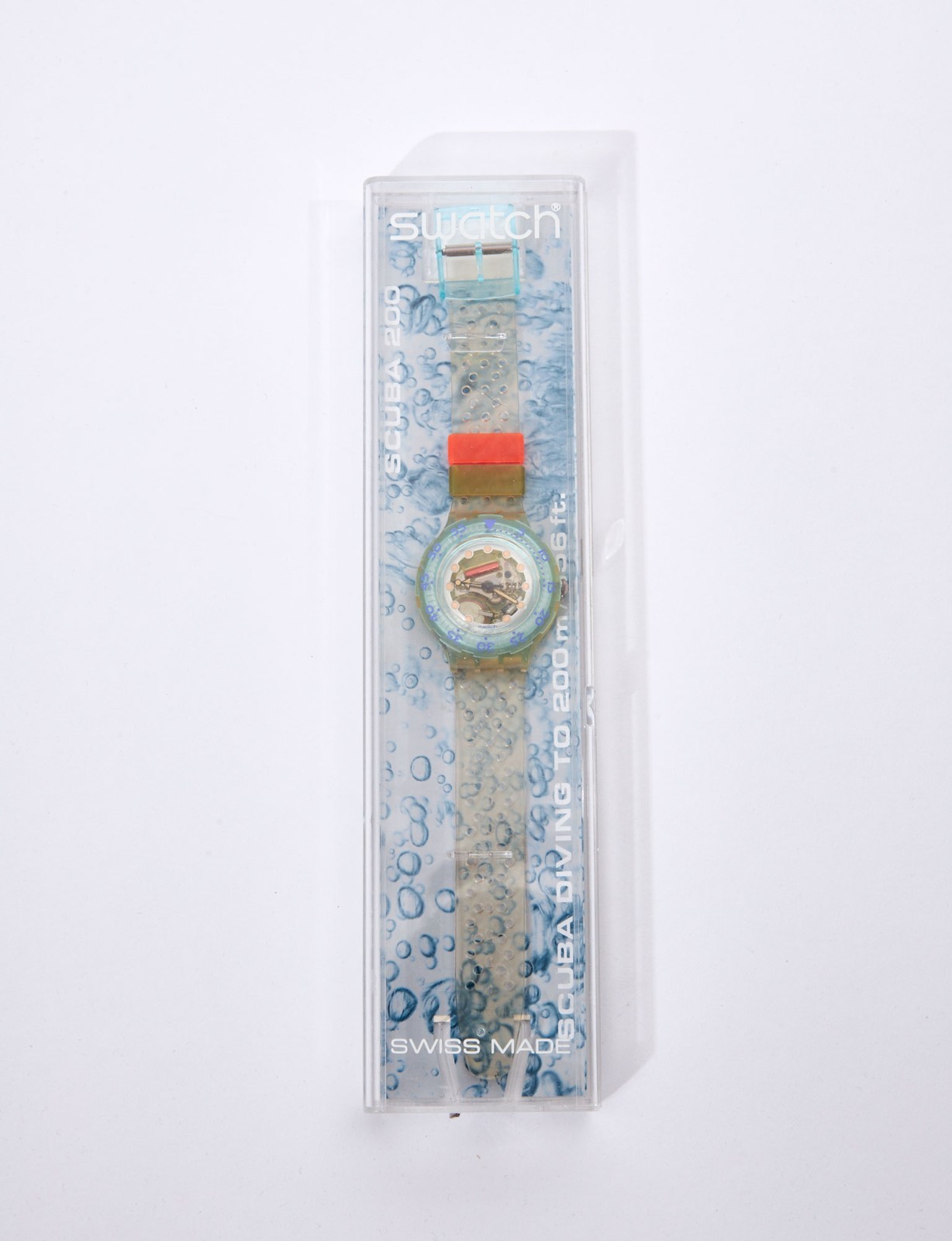 Vintage Swatch Scuba 200 Jelly Skeleton Clear Aqua w/ Box Papers Runs