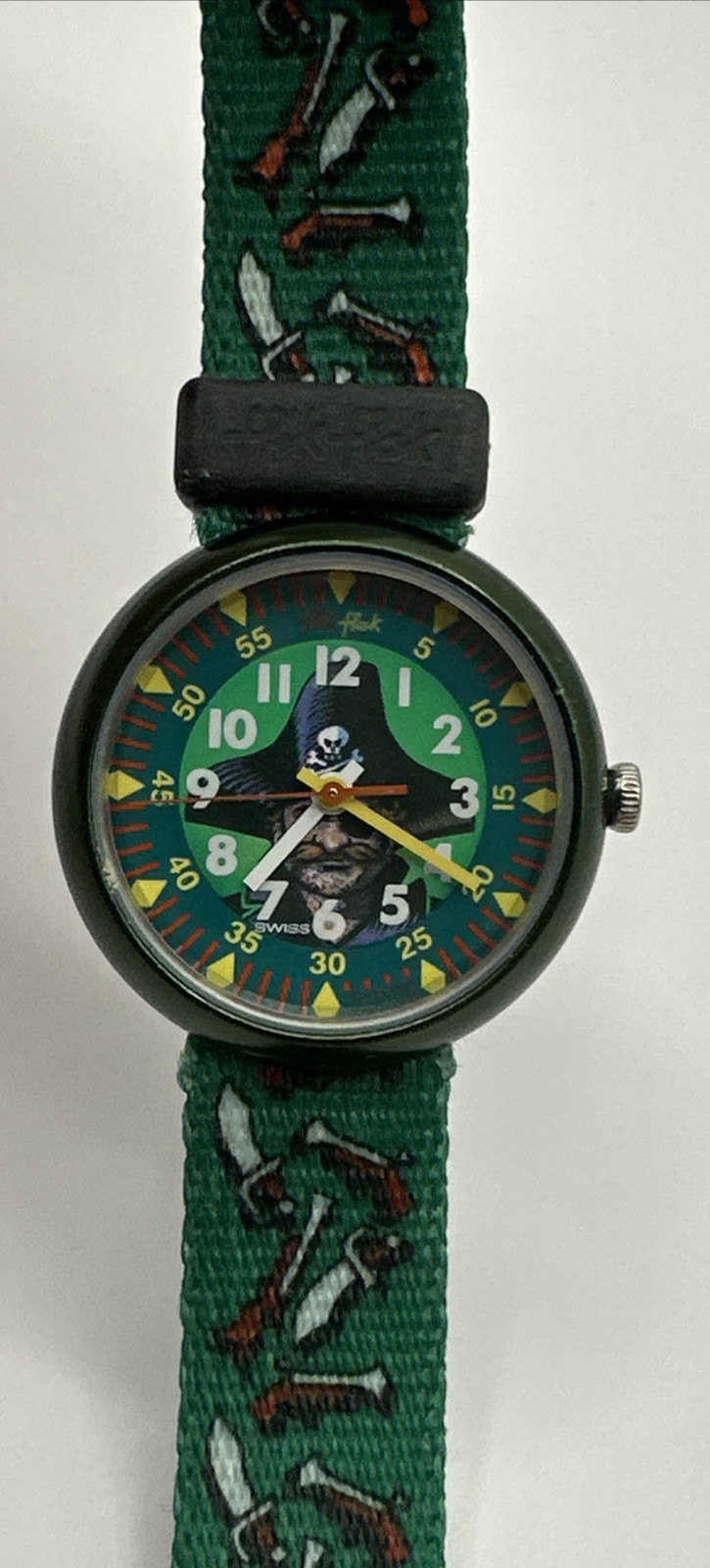 Flik Flak Swiss Pirate Kids Green Nylon Band 30mm Quartz Analog Watch
