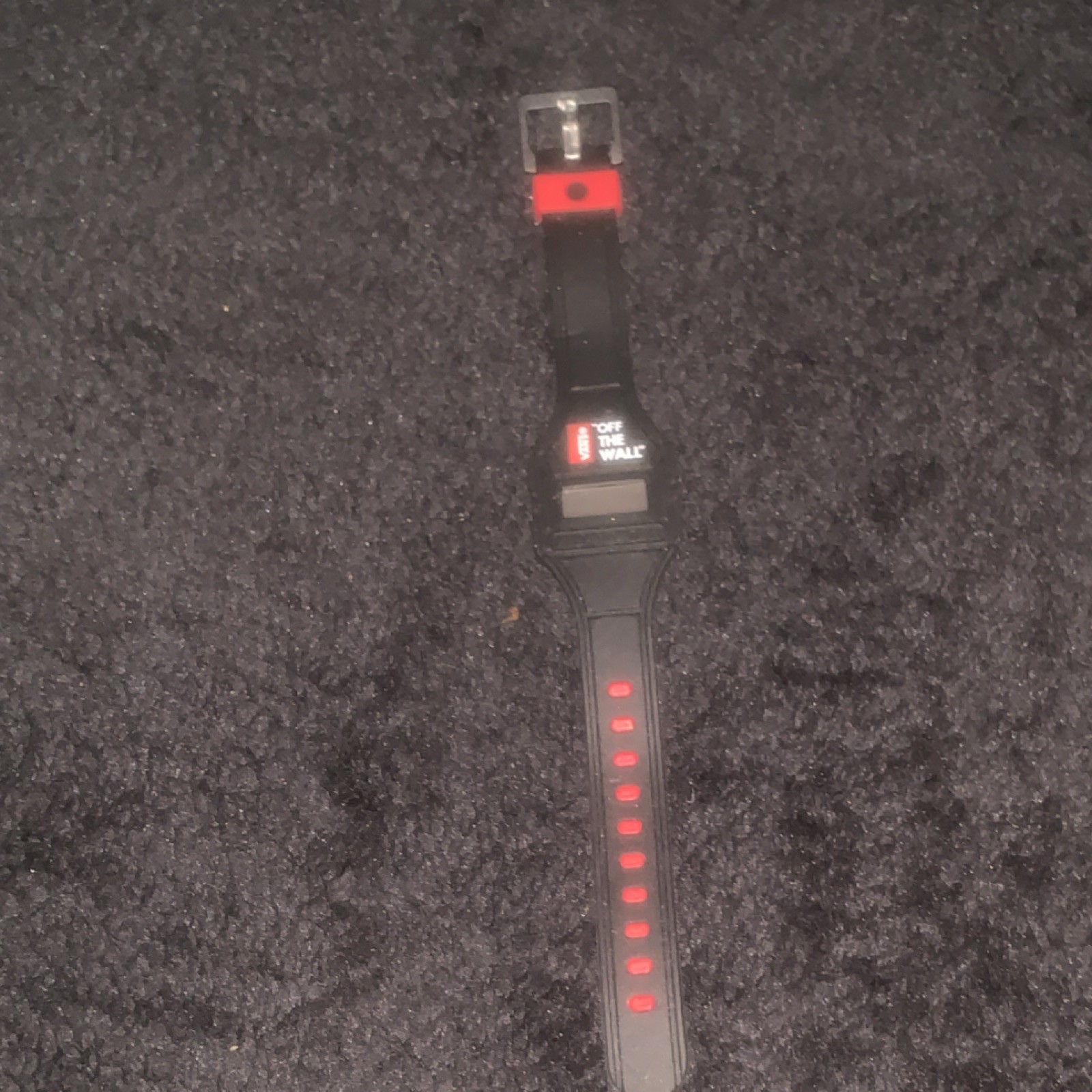 Vans Off The Wall Digital Rectangle Wristwatch Black Red Plastic Two-Piece Strap