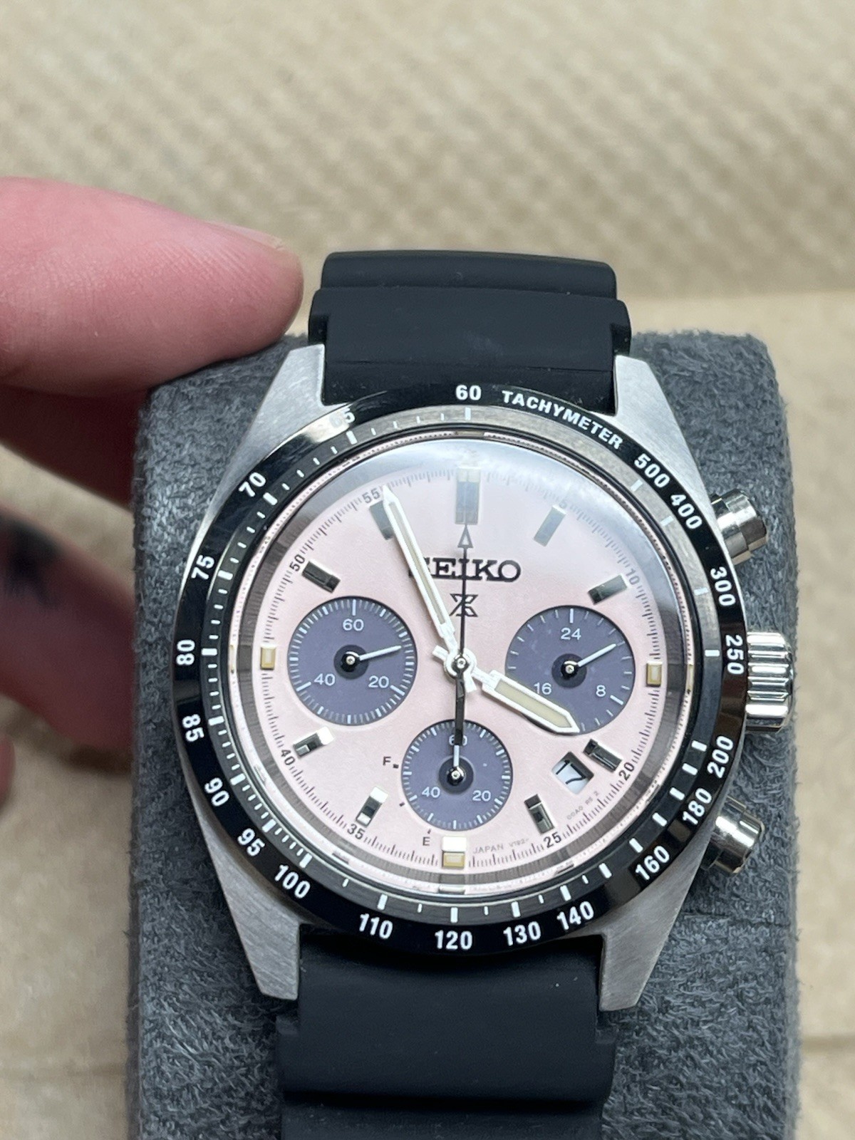Seiko Prospex Speedtimer Solar Salmon Dial Men’s Watch SSC963
