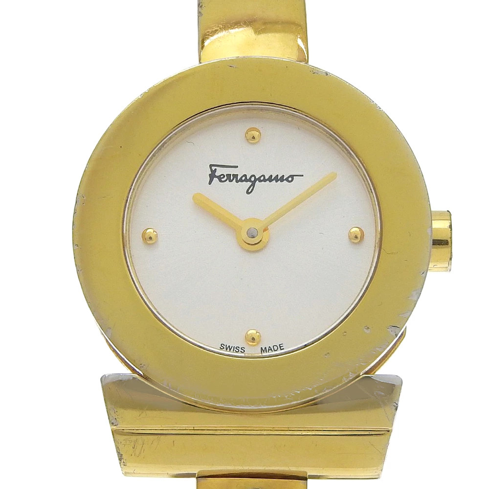 Salvatore Ferragamo Gancini wristwatch bangle watch FQ5 gold plated quartz analo