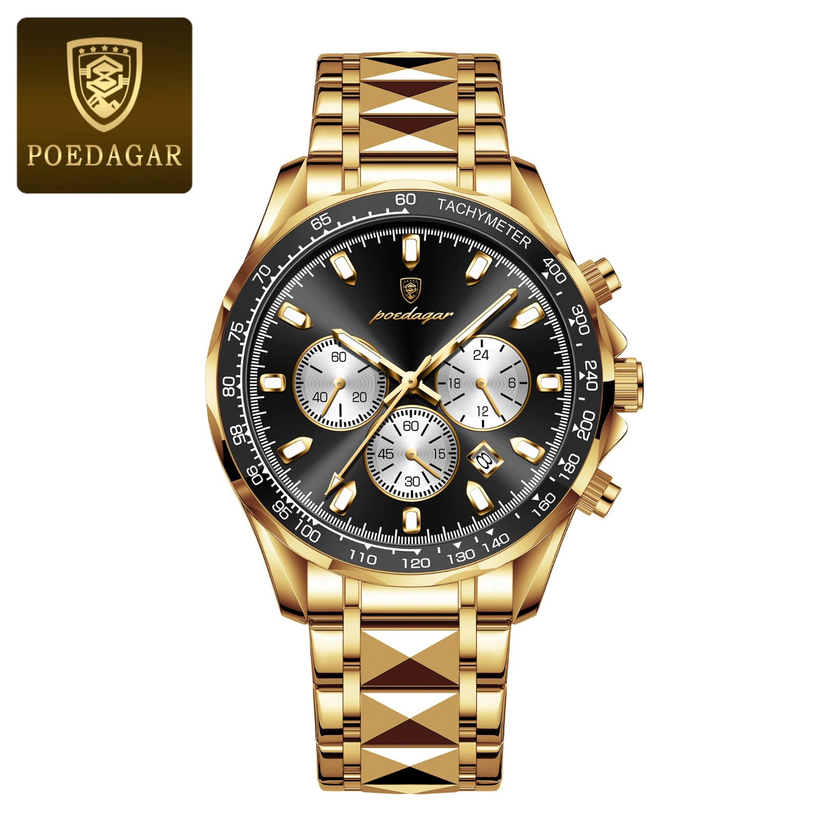 POEDAGAR Men’s Chronograph Watch Date Luminous Waterproof Stainless Steel
