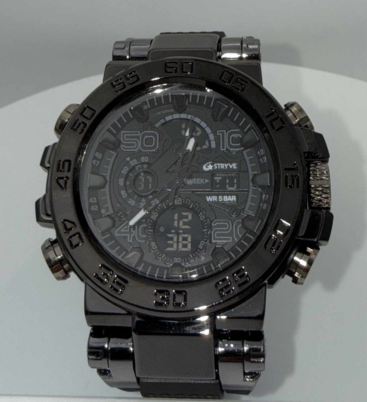 STRYVE Men’s Analog-Digital Sport Watch Black | WR 5 BAR | Rubber Strap