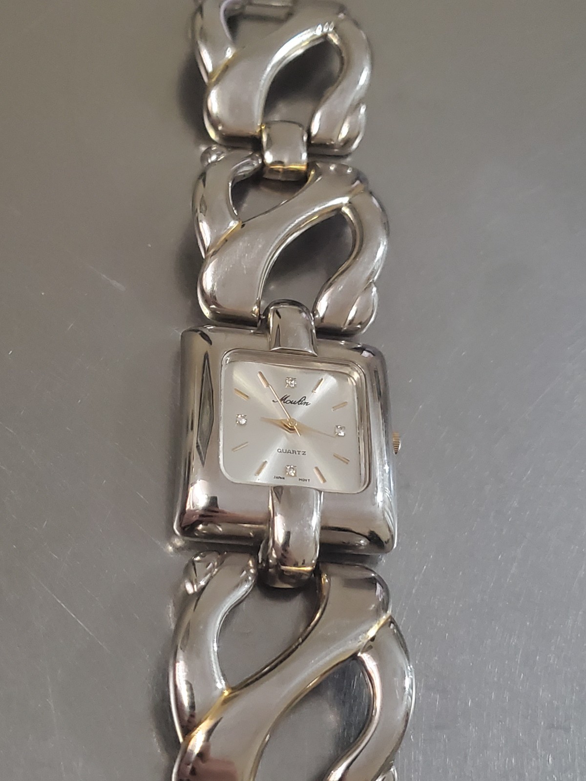 MOULIN Watch Women’s Vintage Quartz Analog Gemmed Thick Band 6.75 inch 31 mm