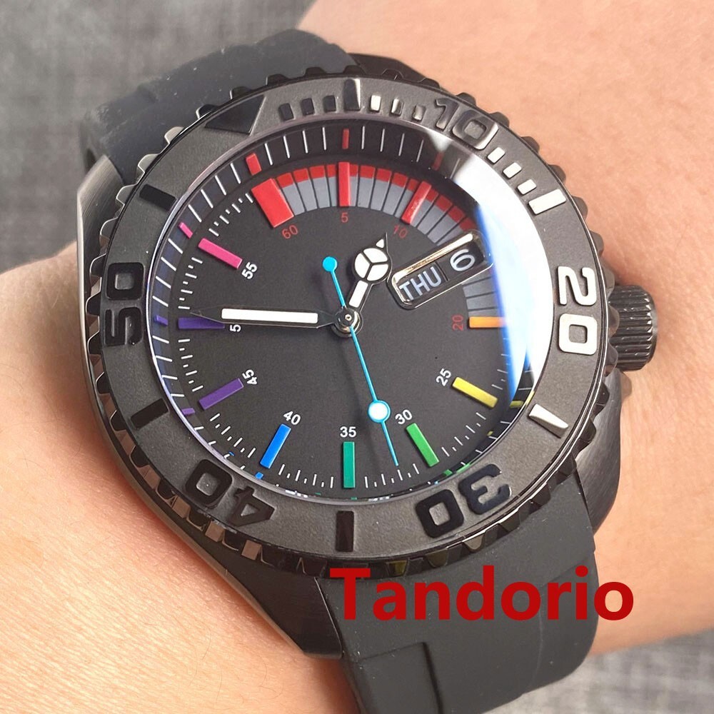 40MM Black Dial NH36A Auto Men Watch Sapphire Glass Colorful Mark Ceramice Bezel