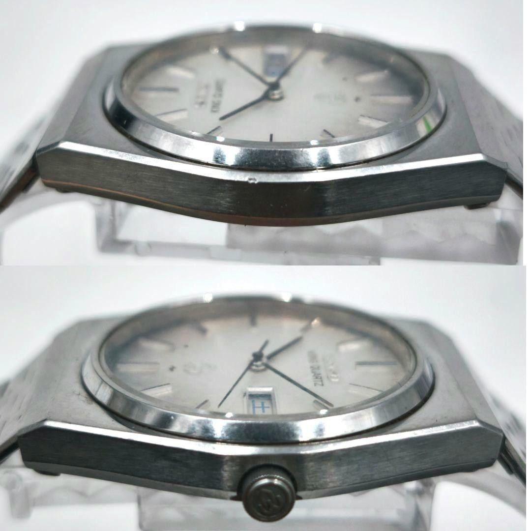 SEIKO King Quartz 5856-7020 Day Date Silver Watch Junk Japan Used