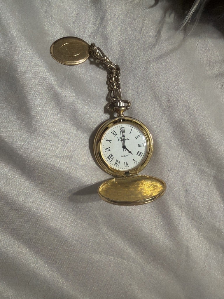 Cipini Quartz Gold Tone Pocket Watch with Chain