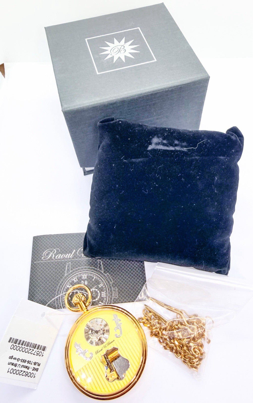 New In Box Raoul U Braun Pocket Watch With Music Box Gold Plated 51.5mm Limited