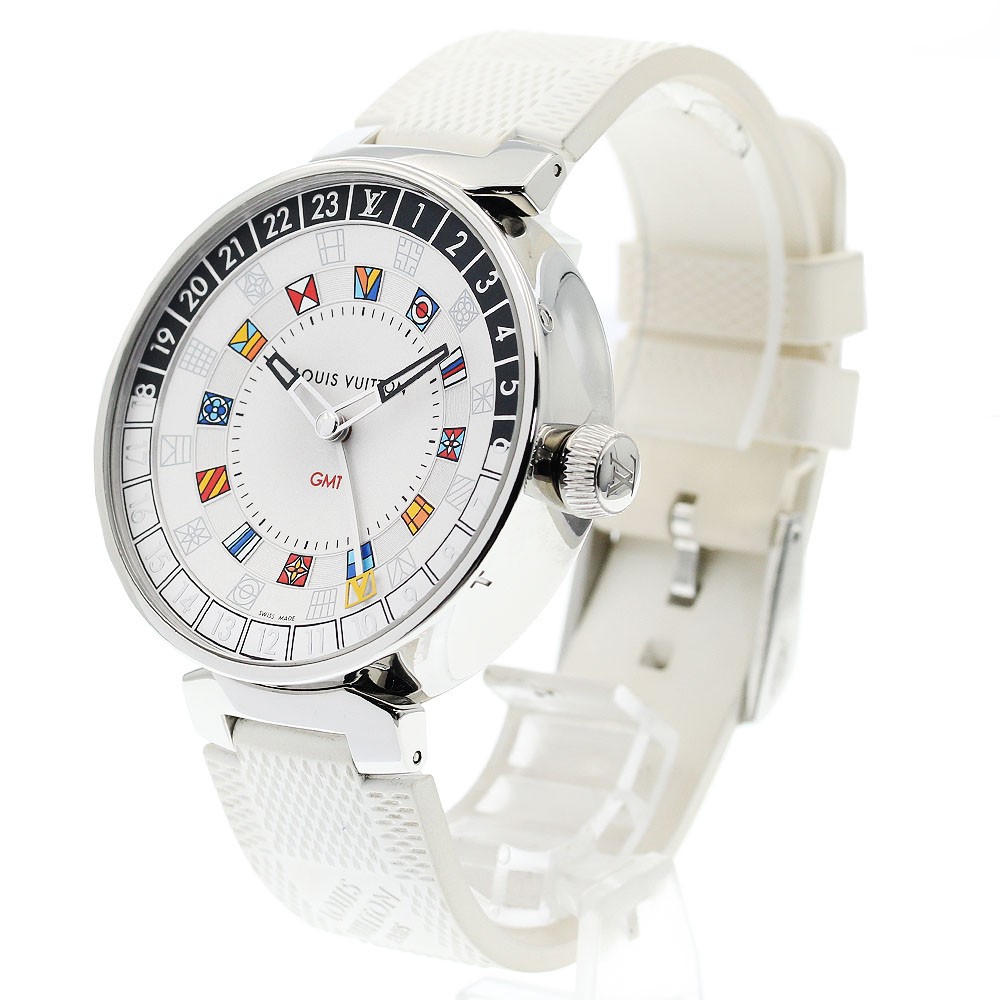 LOUIS VUITTON Tambour Moon QA096 Dual time GMT Silver Dial Quartz Men’s_896056