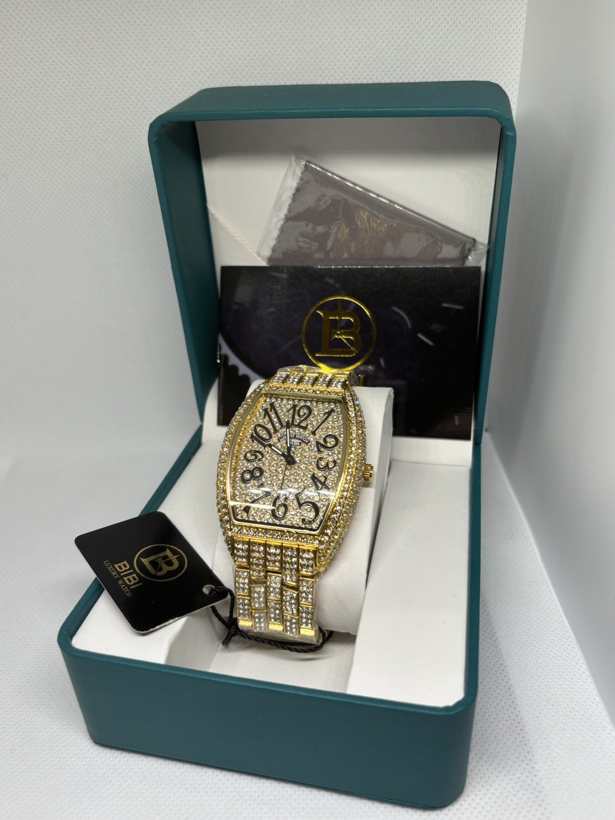 BIBI Luxury Gold Iced Crystal Men’s Watch Date Display Box & Papers New