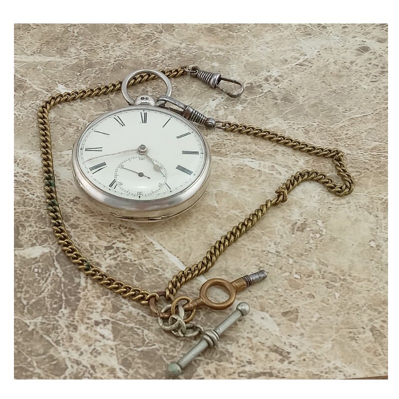 Stunning Silver Derby & Carlisle Fusee Lever Pocket Watch 1861 & Albert Chain