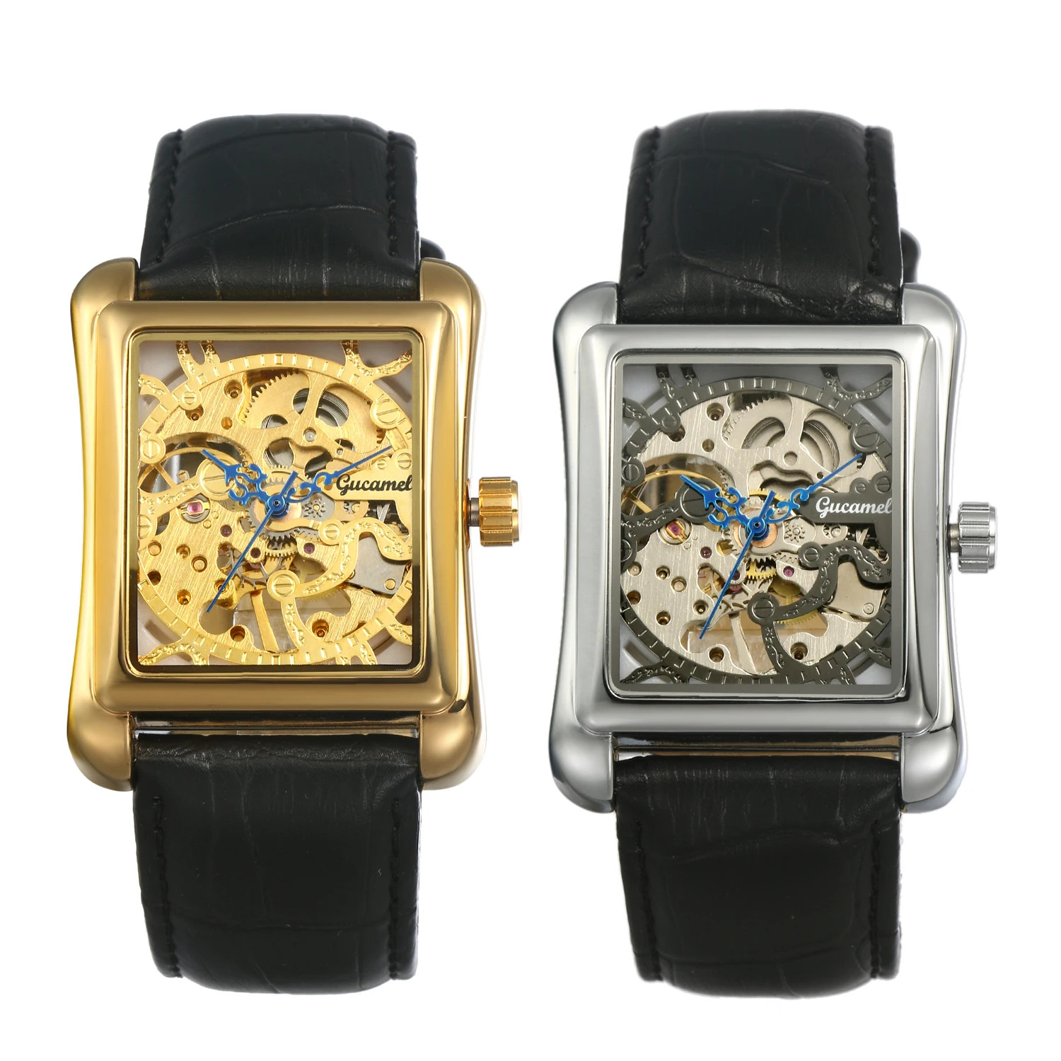 Lancardo Men’s Automatic Skeleton Watch Leather Strap Gold Silver 3ATM