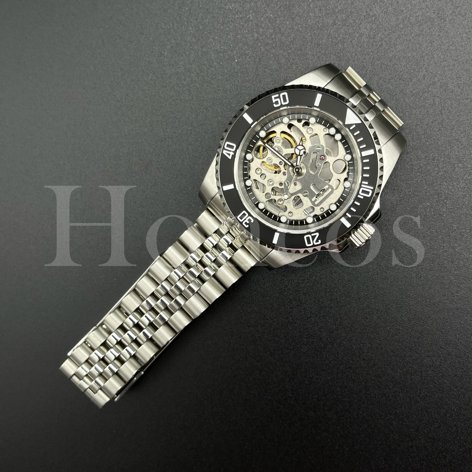 Custom Made Skeleton Watch Carbon Black Number Style NH70 Auto Movement BLK/WHT