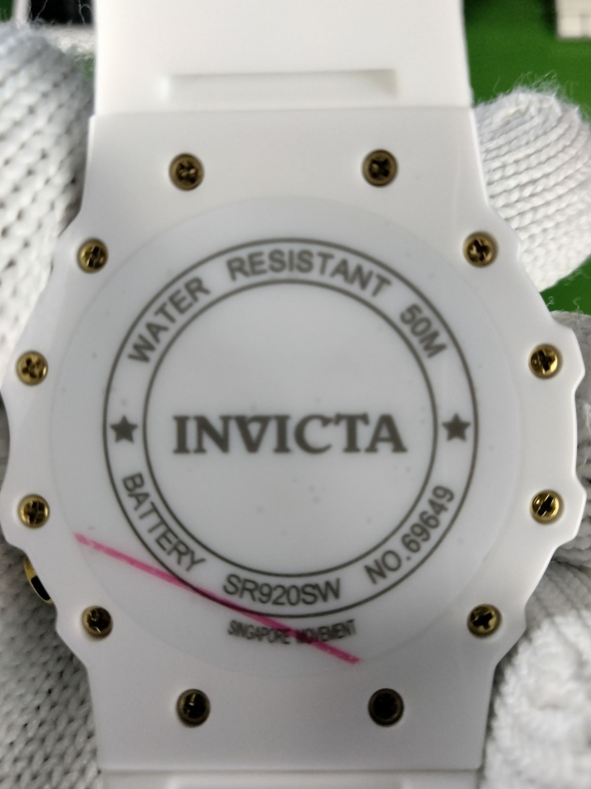 Invicta Racing 69649 Men White Skeleton Gold Dial Silicone Quartz Watch 43.5 mm