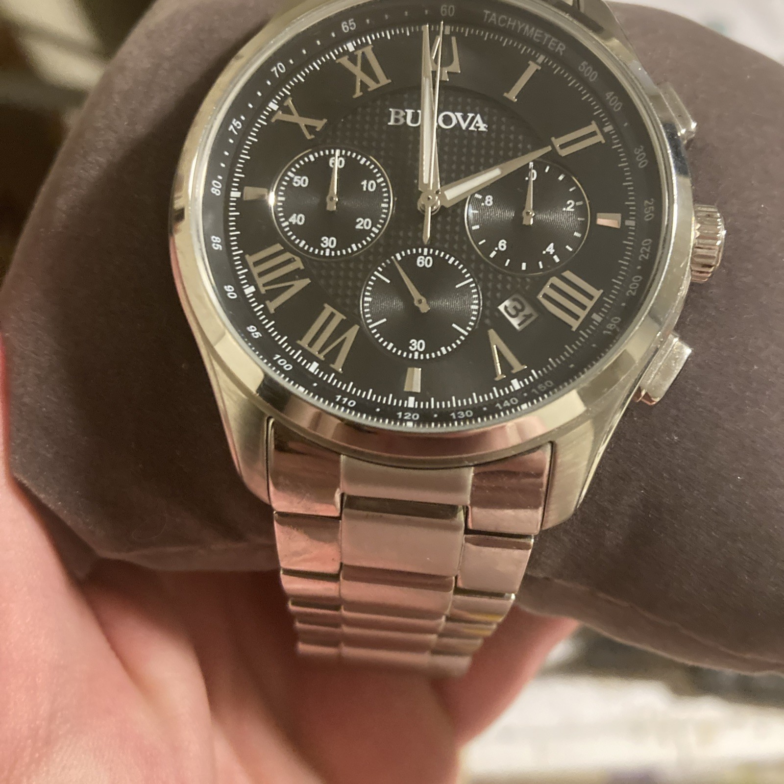 Bulova Classic Wilton Men’s Black Dial 96B288 Quartz Chronograph Watch 46.5mm