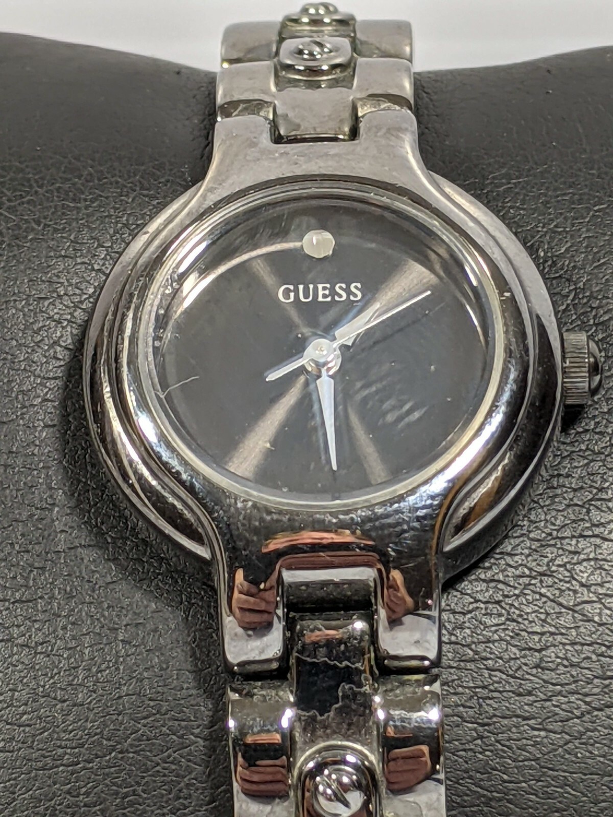 Guess Gun Metal Gray Round Face 6.5 Inch
