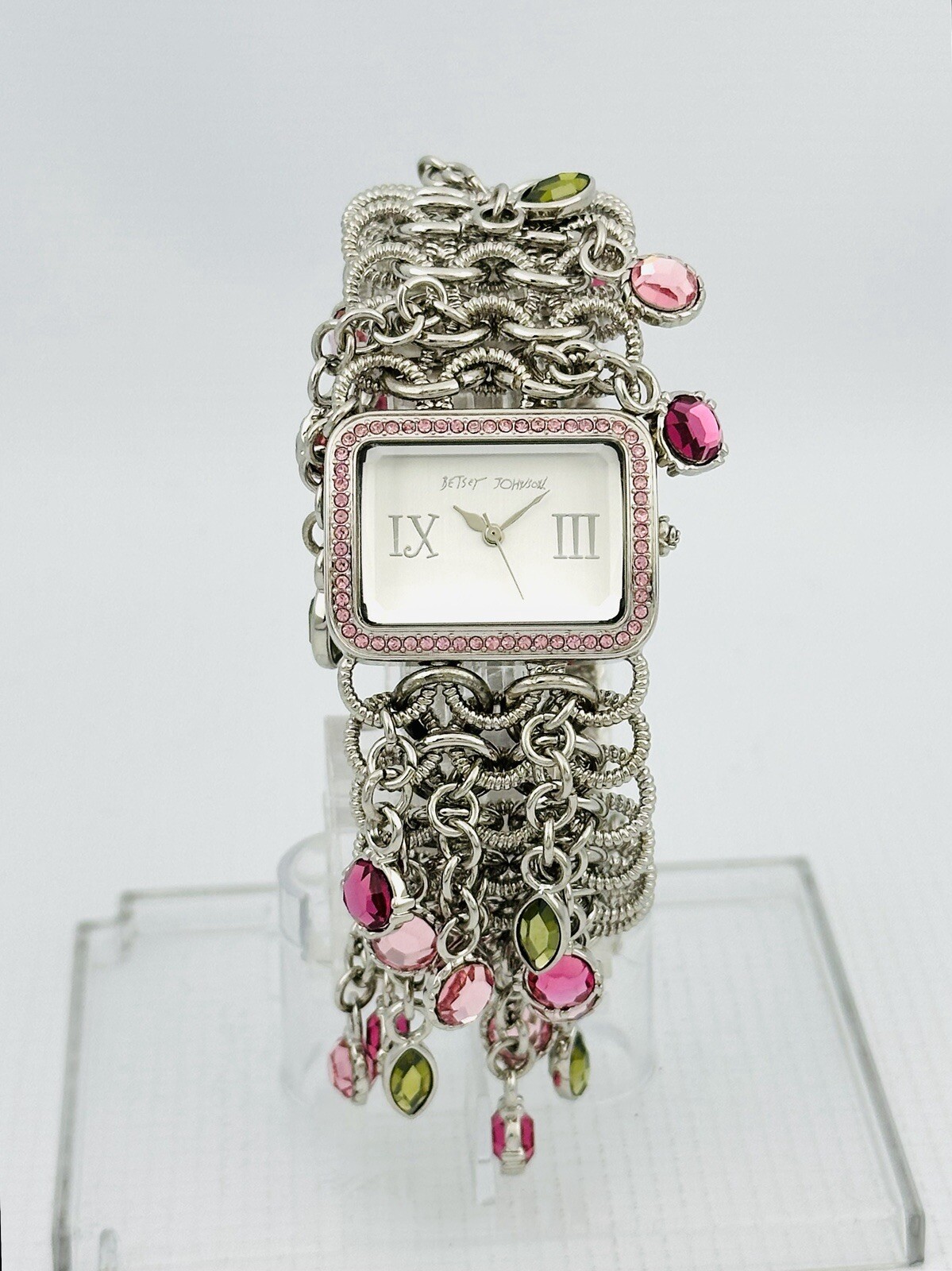 Betsey Johnson Women’s BJ4011 Fashion Hanging Stones Silver-tone Bracelet Watch