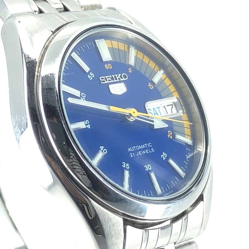Seiko 5 Automatic Stainless Steel Silver Blue Yellow Watch 7S26-01V0