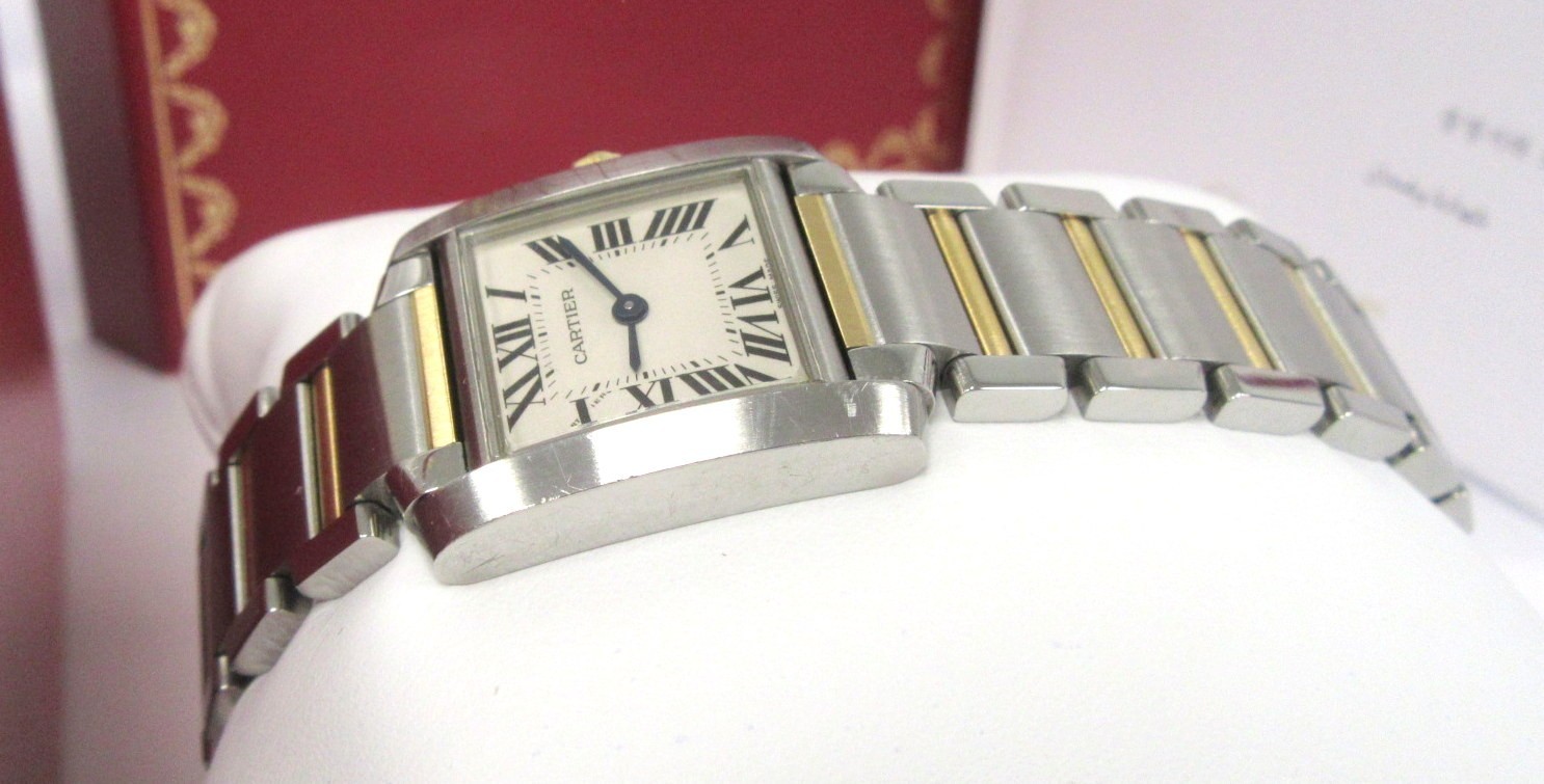 Ladies CARTIER 2384 Steel & 18K Gold 25mm Tank Quartz Watch – Box, Papers – 6.5″