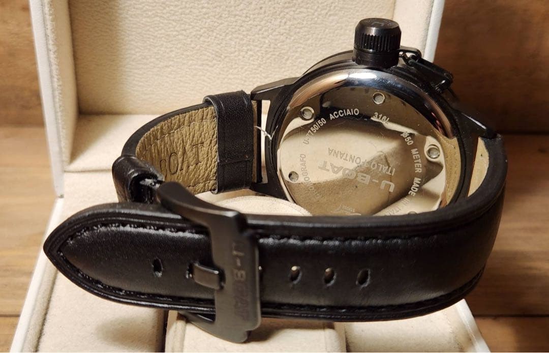 U-BOAT IFO Left Hook Auto Italo Fontana 316L Black Leather Round Men Watch 52mm