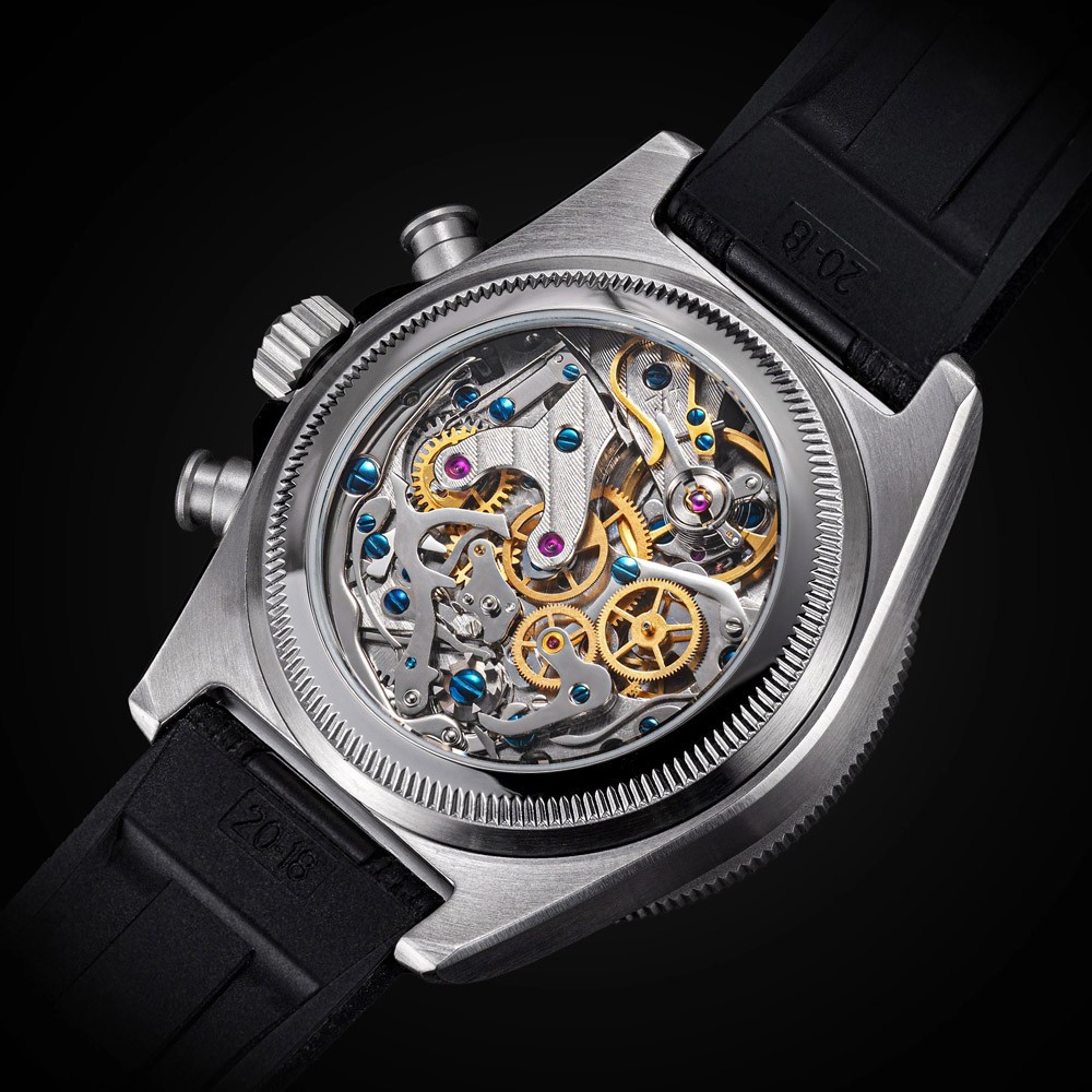 Seestern S443 Mechanical Chronograph Black Steel Rubber Sapphire Men’s Watch