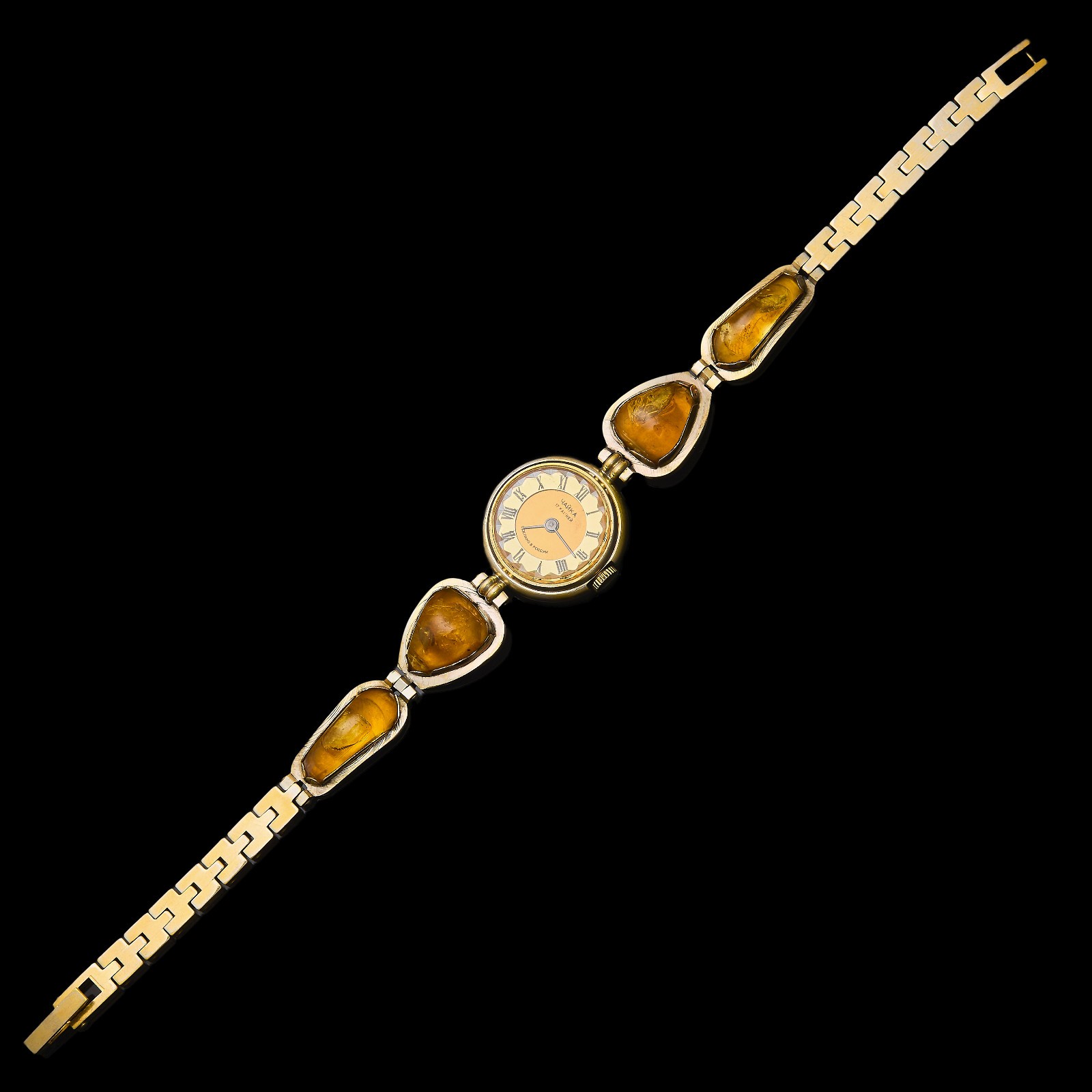 Vintage Chaika Watch Natural Amber Bracelet Russian Mechanical Watch 1990s.