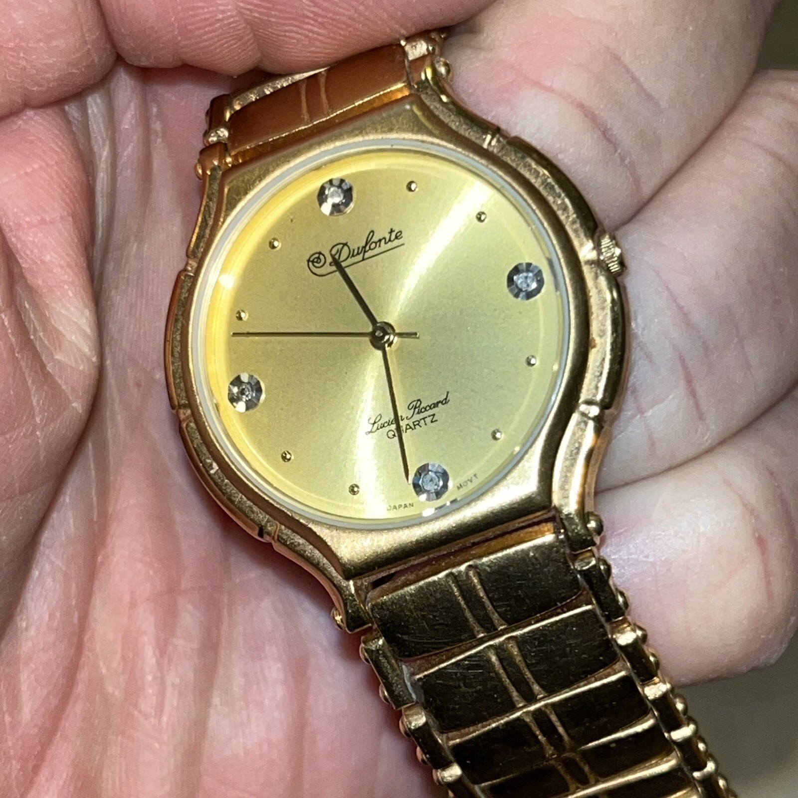 Vintage Dufonte Lucien Piccard Quartz Watch 33mm Rhinstone Hour Marks Runs Great