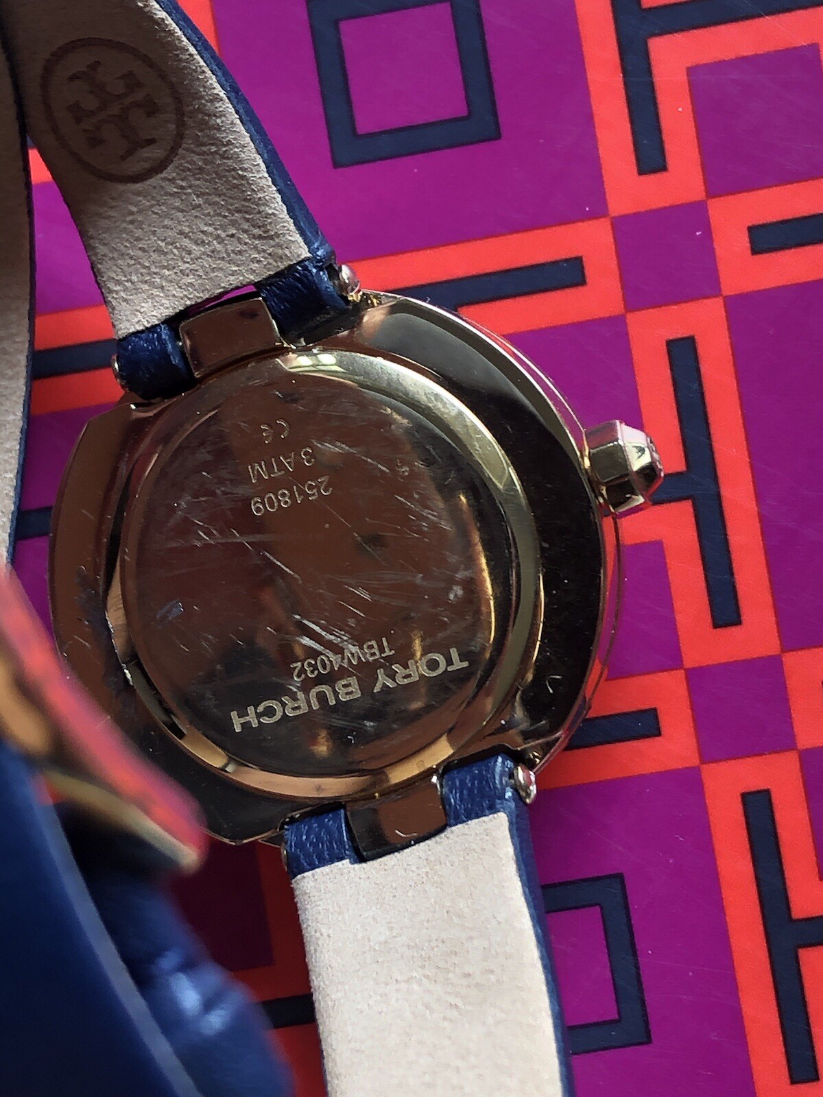Tory Burch Reva Gold/Navy Double Wrap Leather Strap Watch TBW4032 Retail $225